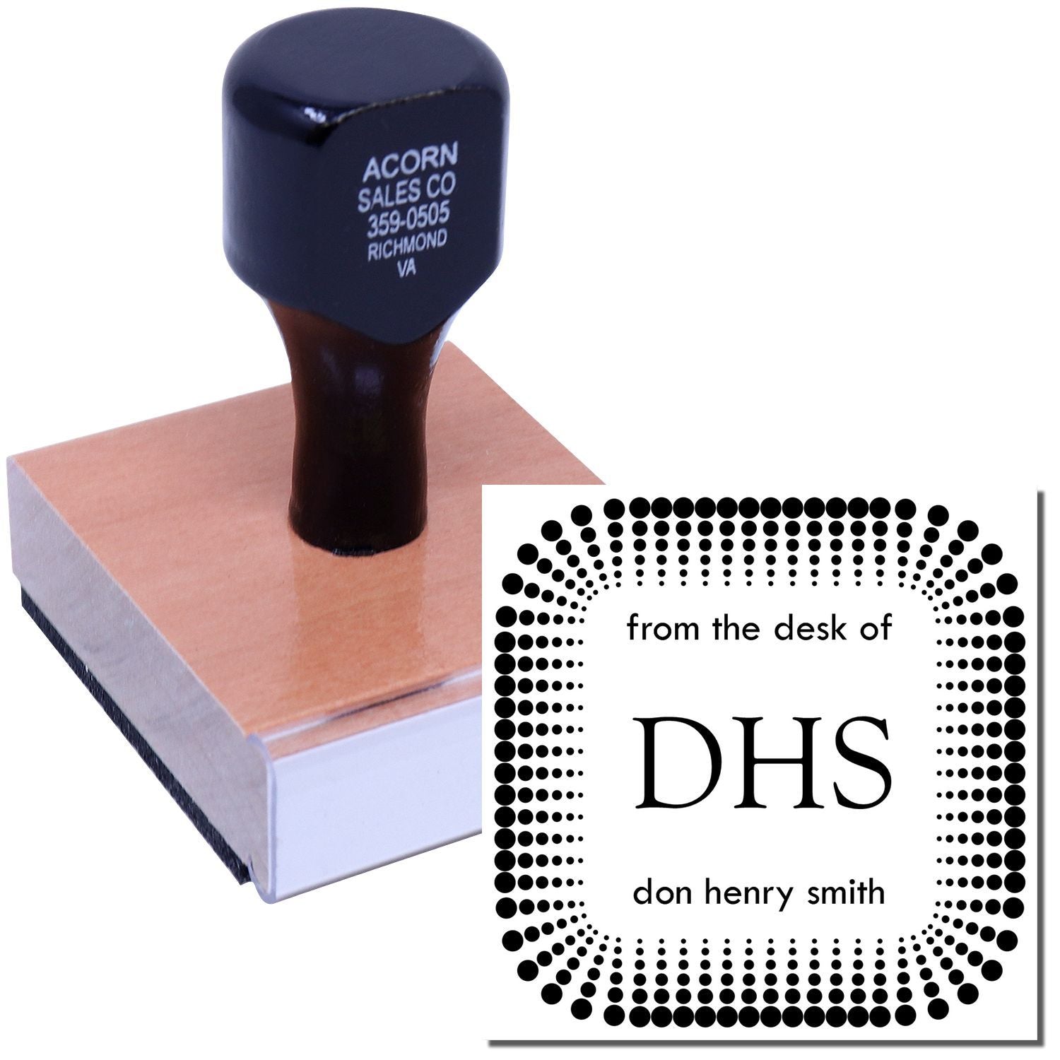 Custom rubber stamp with From the Desk of DHS design, featuring don henry smith personal office branding.