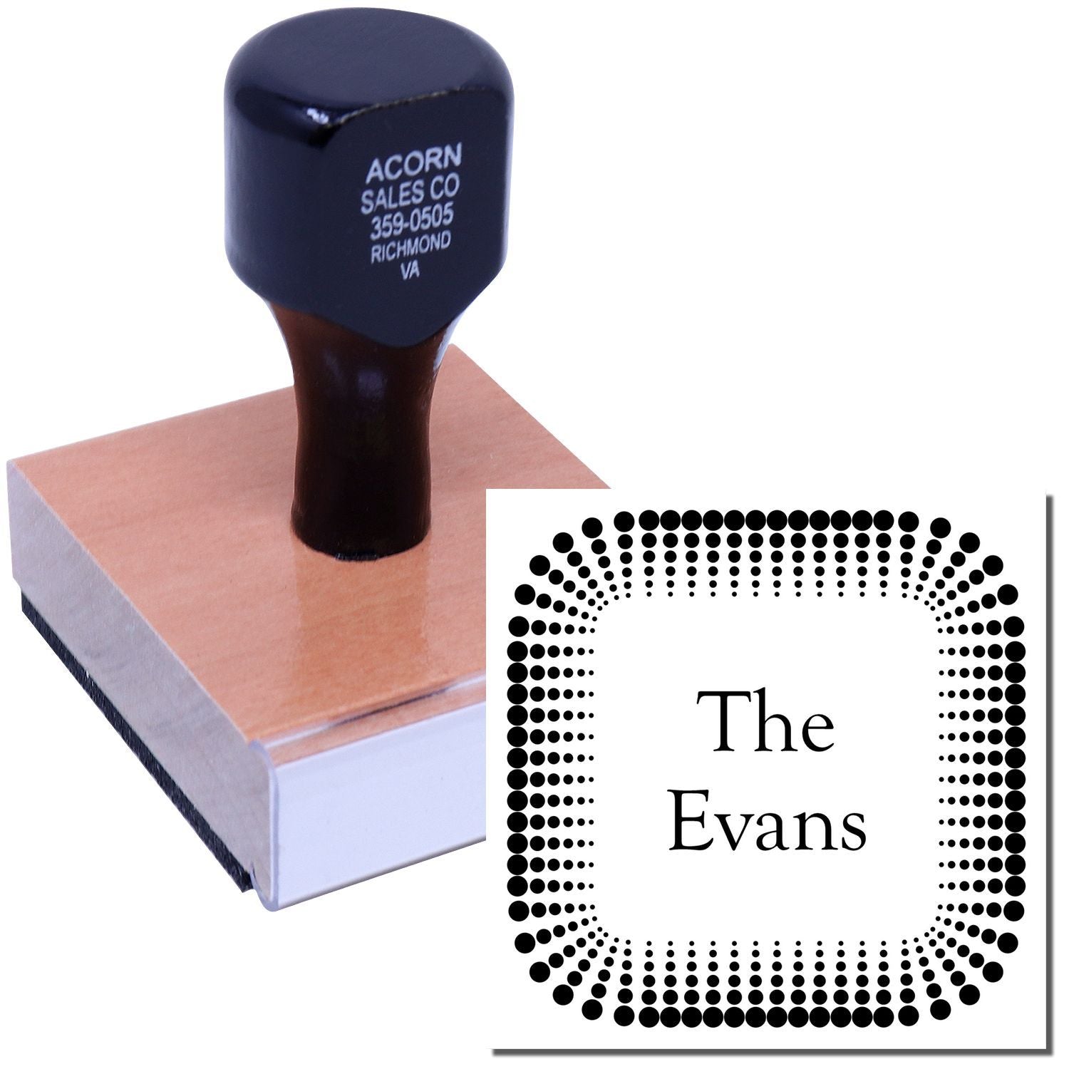 Custom rubber stamp featuring The Evans family name for personalized stationery, envelopes, and mailing.