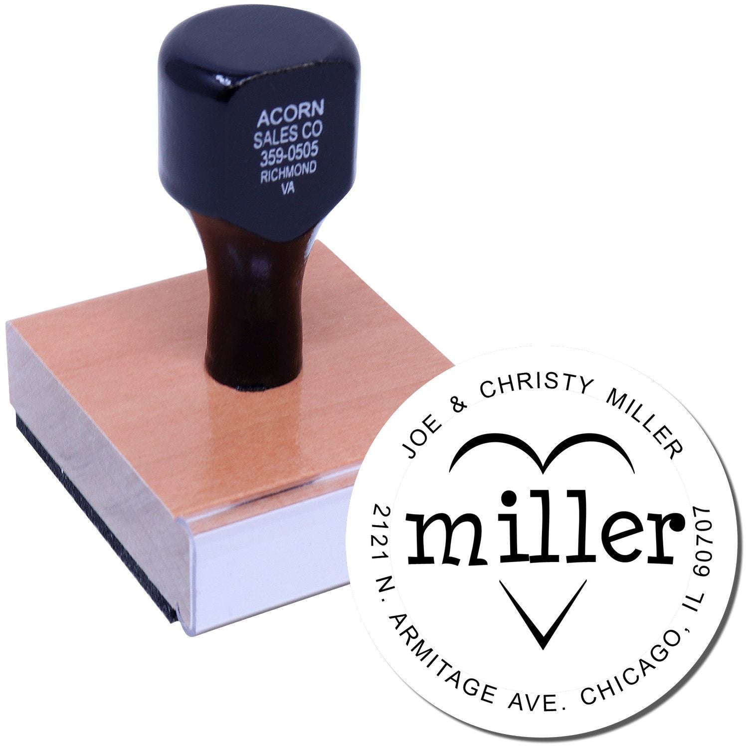 Custom rubber address stamp with personalized monogram design for business, wedding, or return addressing use