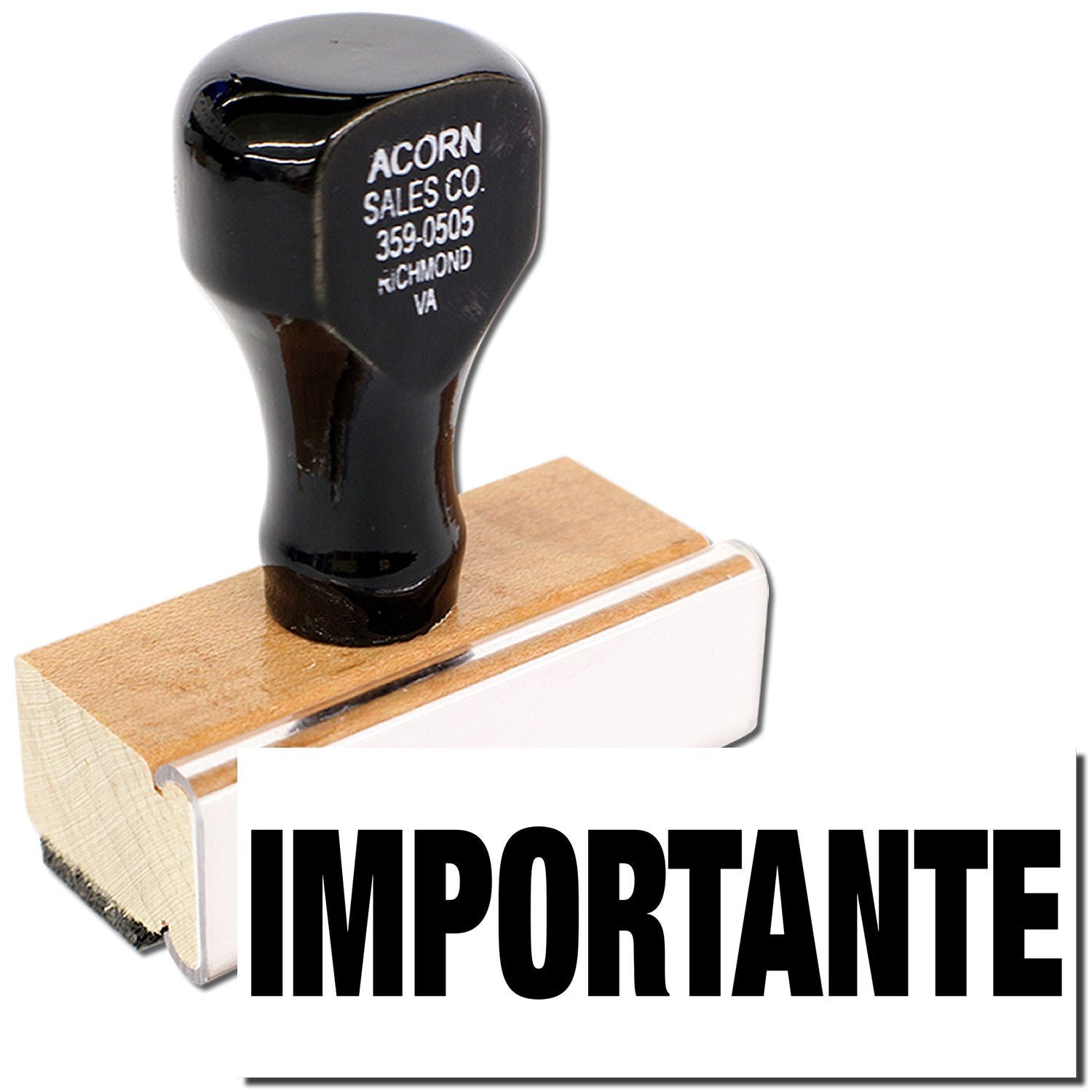 Acorn Sales Co. 359-0505 Richmond VA tool head on wood block with IMPORTANTE warning text for industrial parts