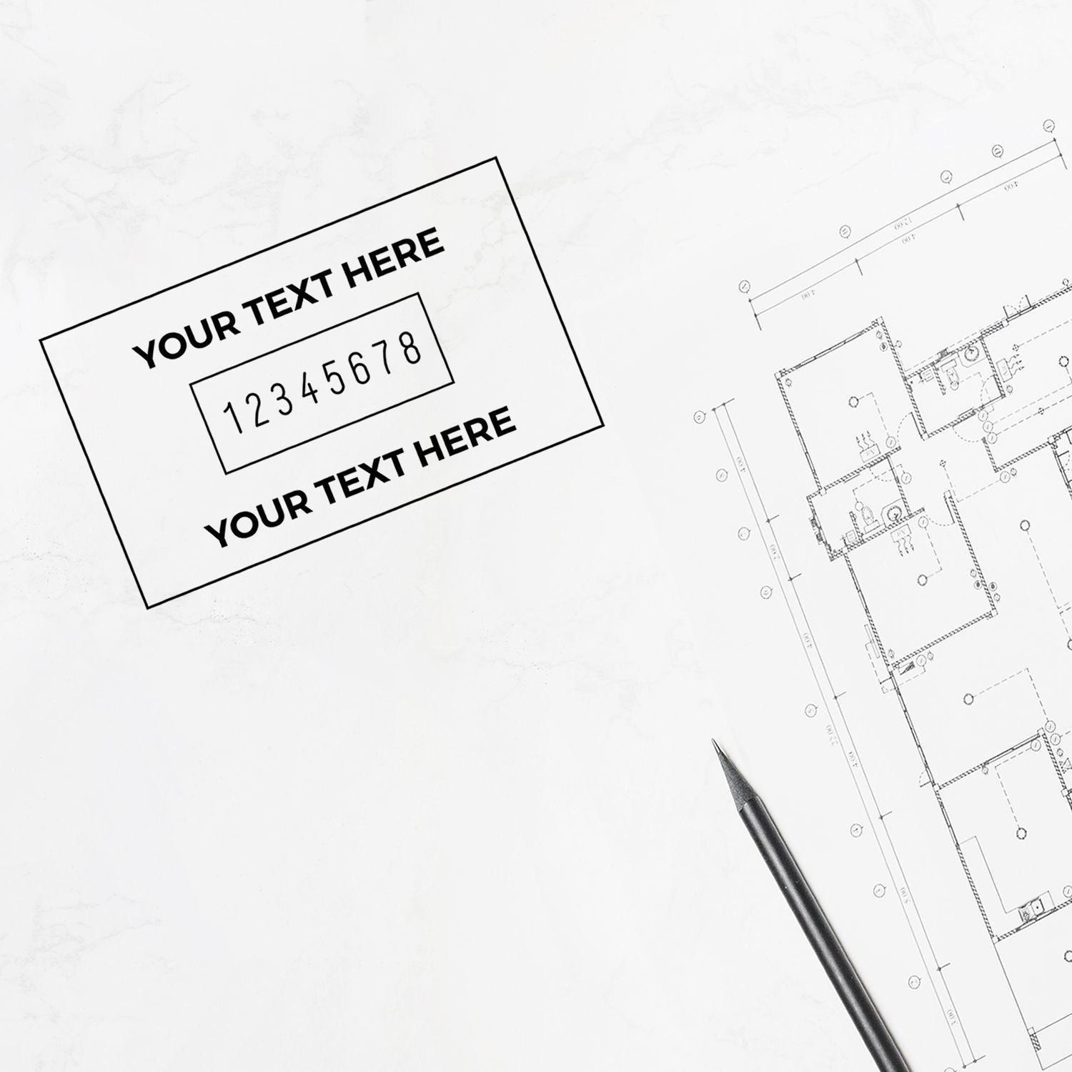 Architectural blueprint mockup with pencil and customizable text placeholder on a clean white background