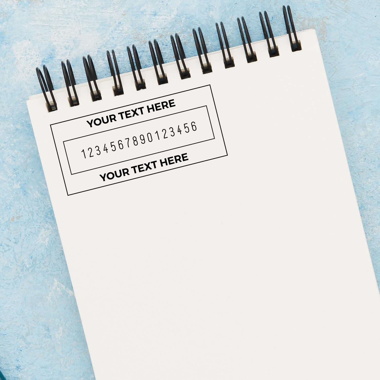 Customizable spiral notebook template with placeholder text and number fields for adding your content.