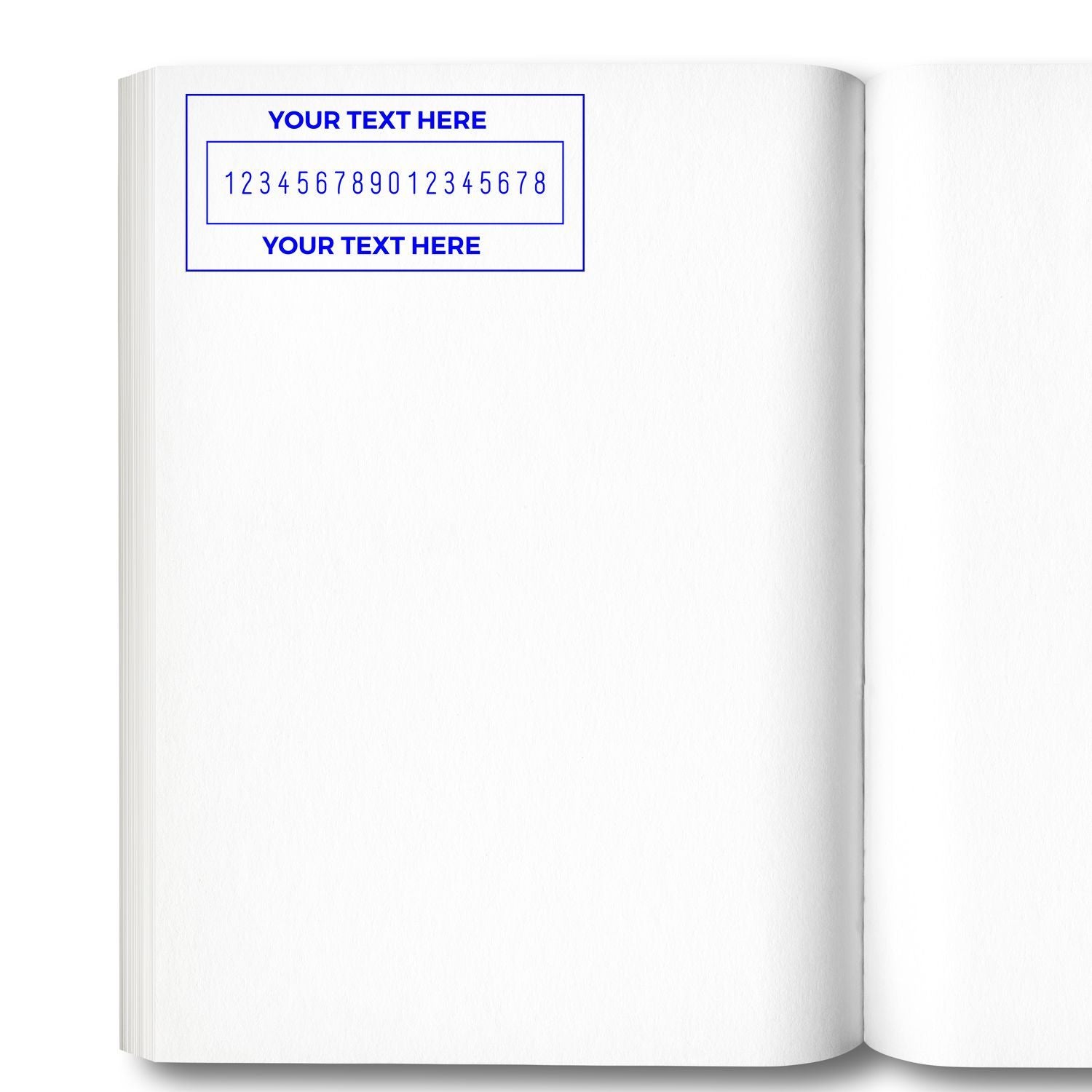 Open book page template with blue placeholder text boxes and number sequence, for designing printable worksheets or brochures.