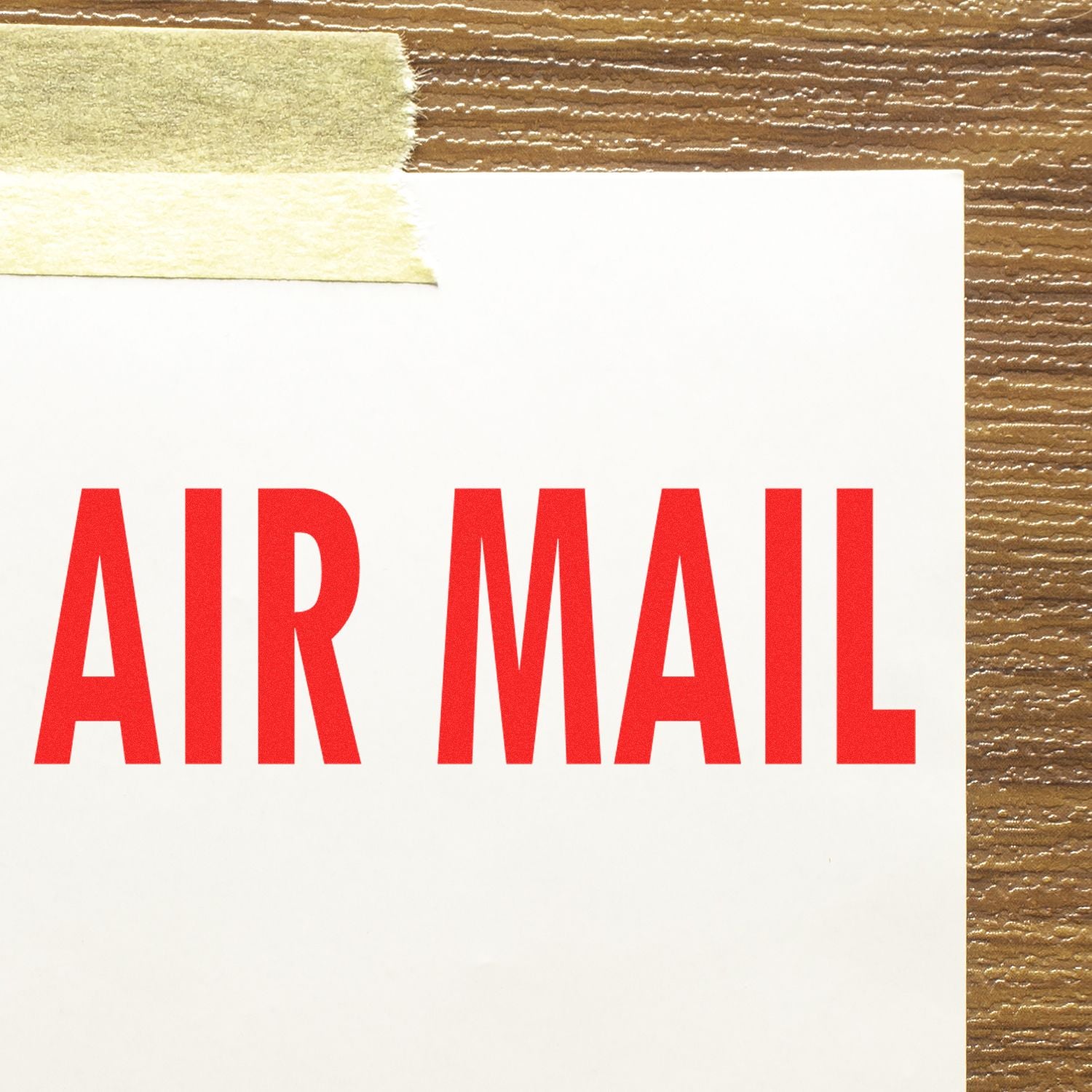 Airmail postal label with bold red AIR MAIL text on white for international shipping