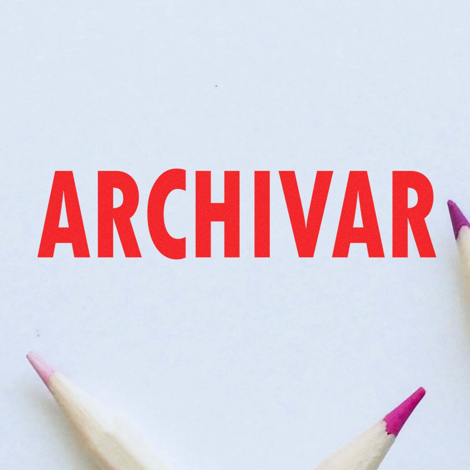 ARCHIVAR text in red with colored pencils on white background, symbolizing document organization and archiving services.