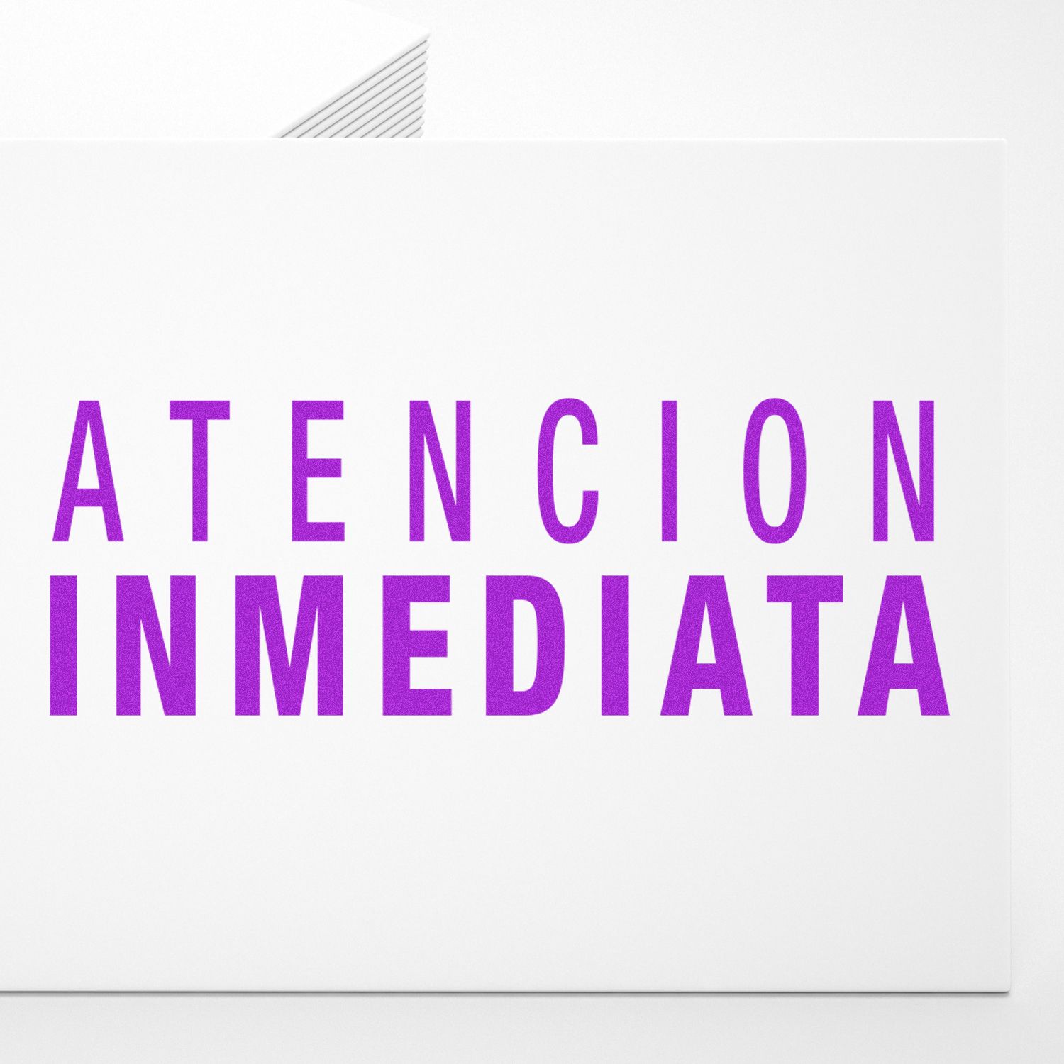 White envelope with bold purple Atencin inmediata text on a clean white background.