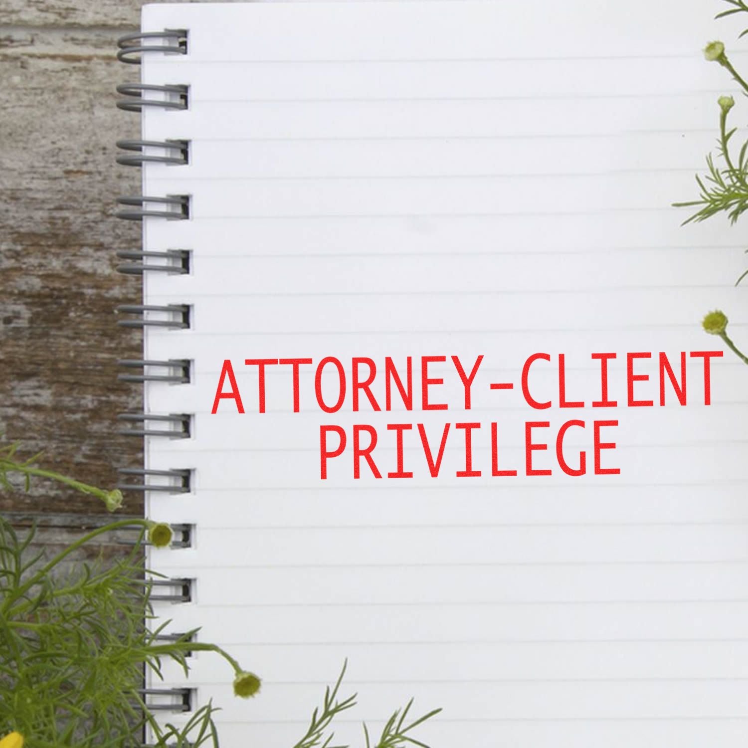 Attorney-client privilege concept on a blank notebook page, legal confidentiality and law office theme.