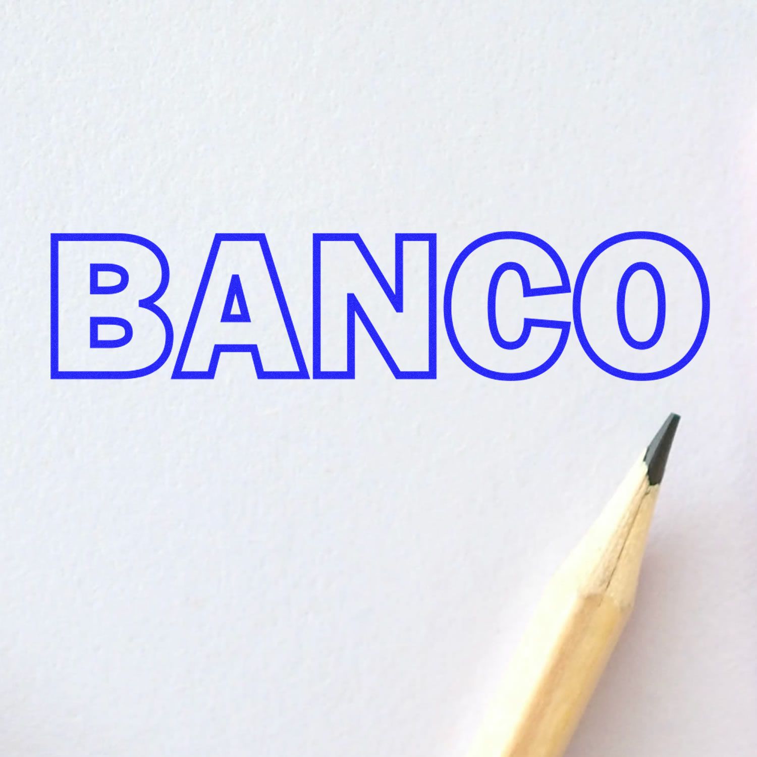 BANCO word in blue with pencil tip, illustrating banking and finance concept for business logo and marketing design on white background.