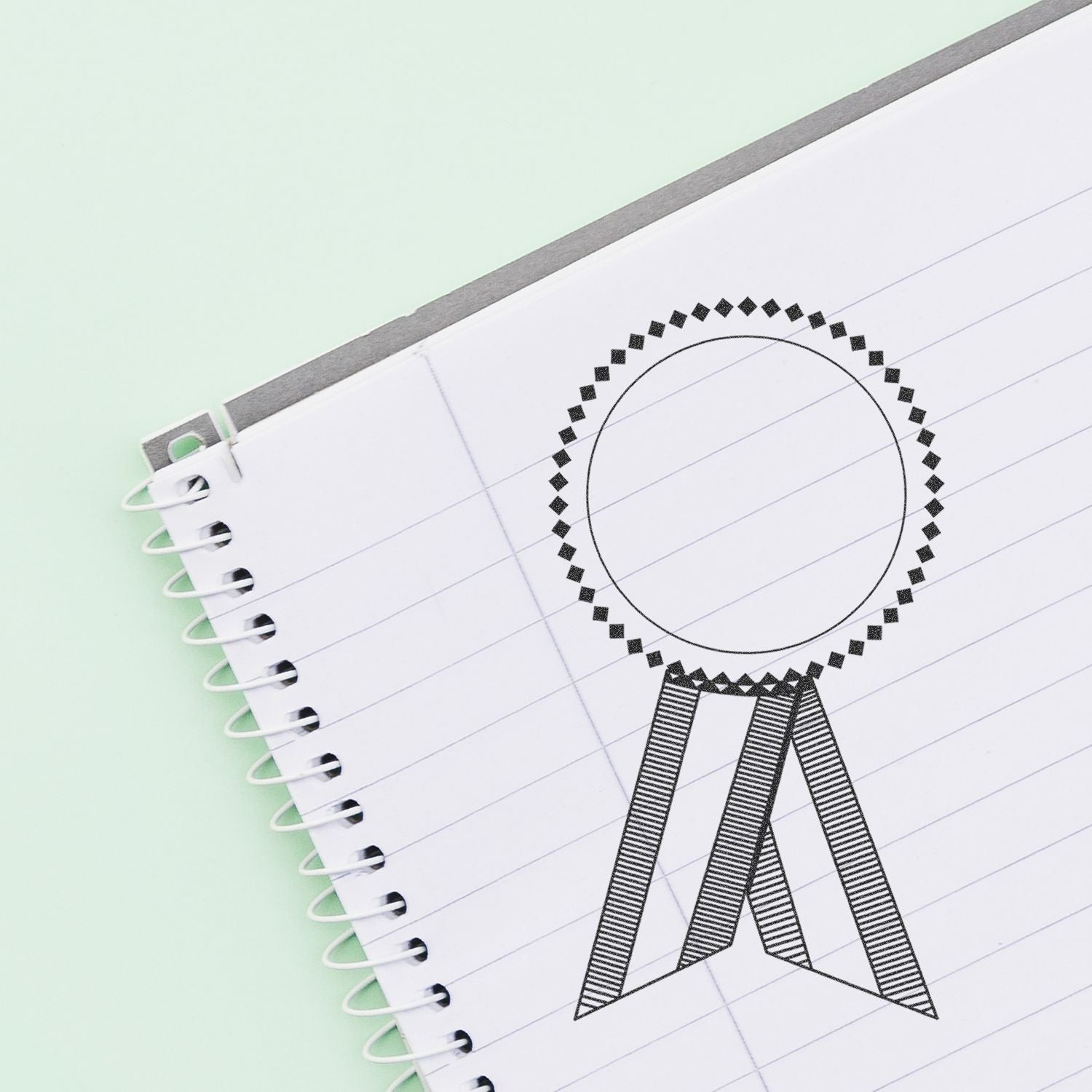 Blank award ribbon icon on lined notebook paper, concept for certificate, achievement, and recognition design.