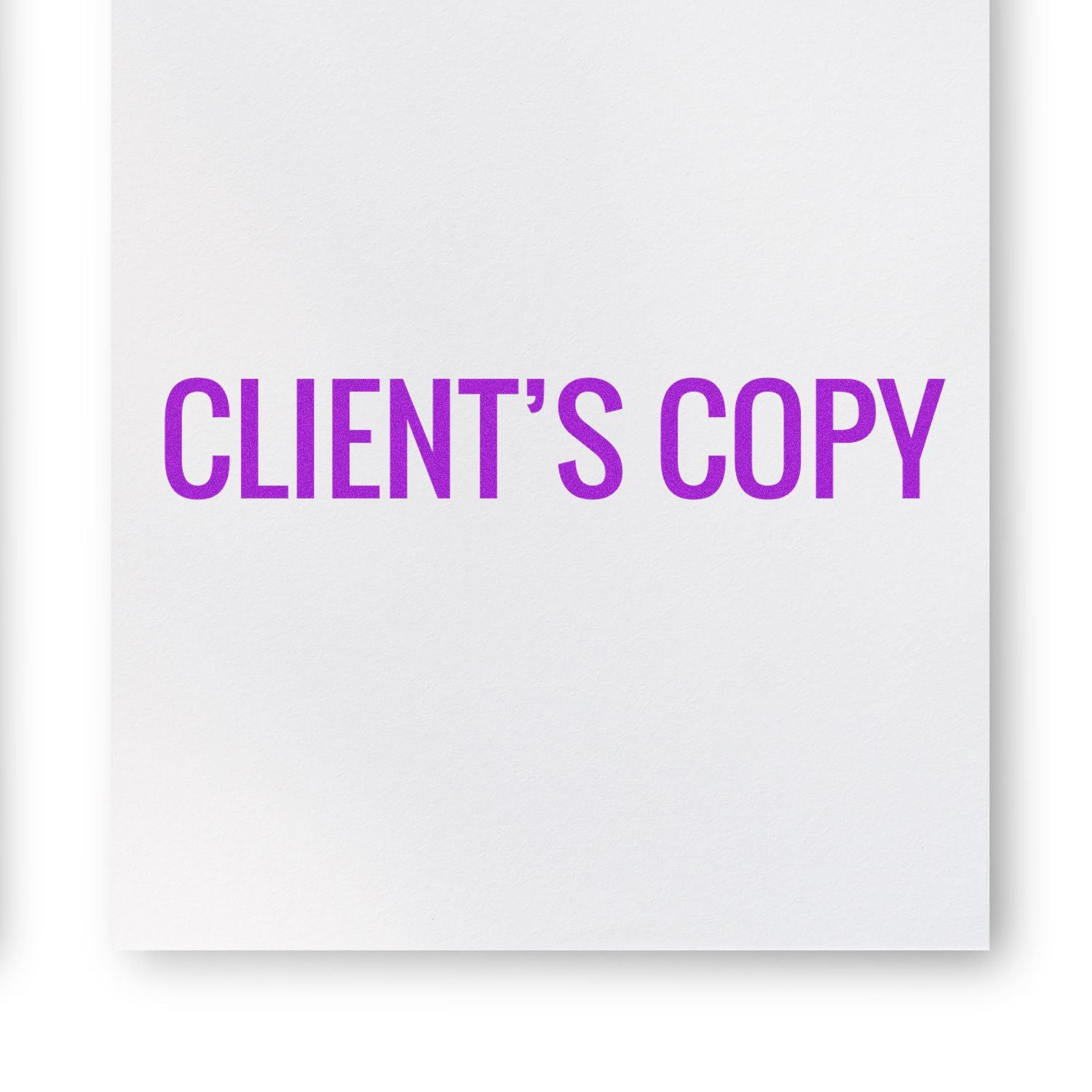 Client's Copy label in purple text on white background for document delivery, printing, and proof verification.