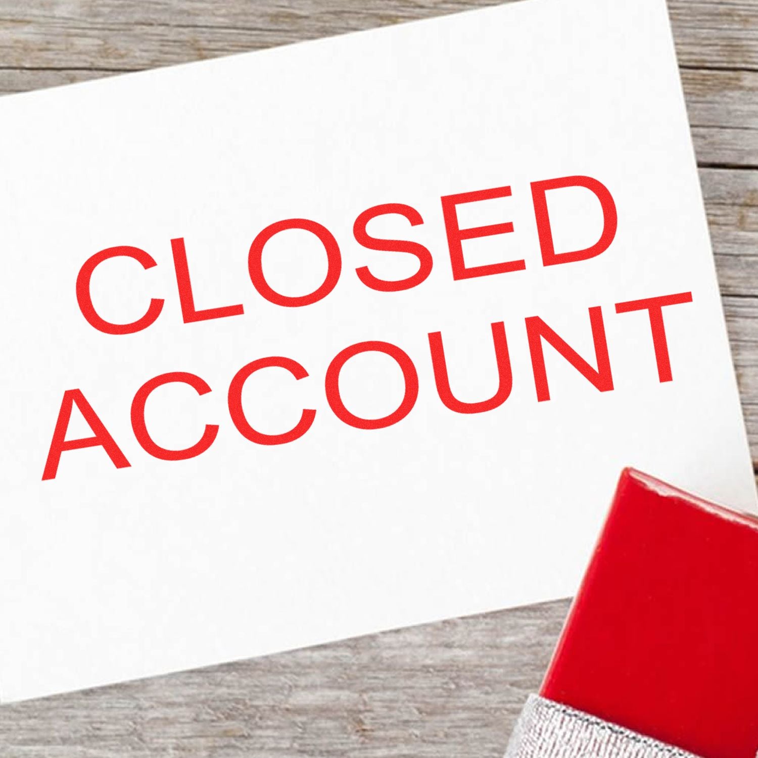 Closed Accounting sign on white card with bold red text, indicating an accounting office is temporarily closed.