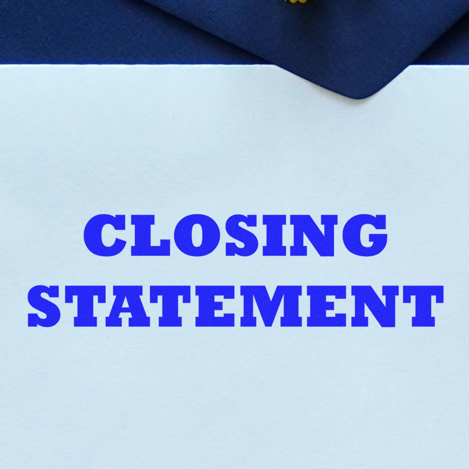 Legal closing statement graphic with bold blue text reading CLOSING STATEMENT for court presentation and litigation SEO materials