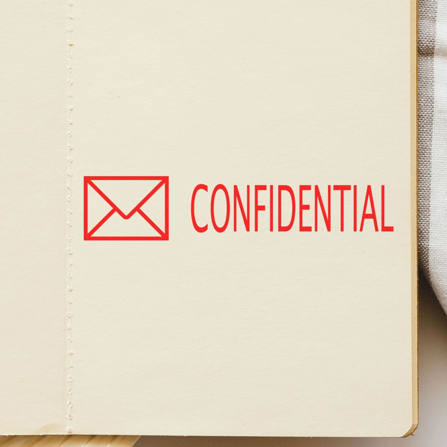 Confidential document with red envelope icon on paper cover, secure business file illustration.