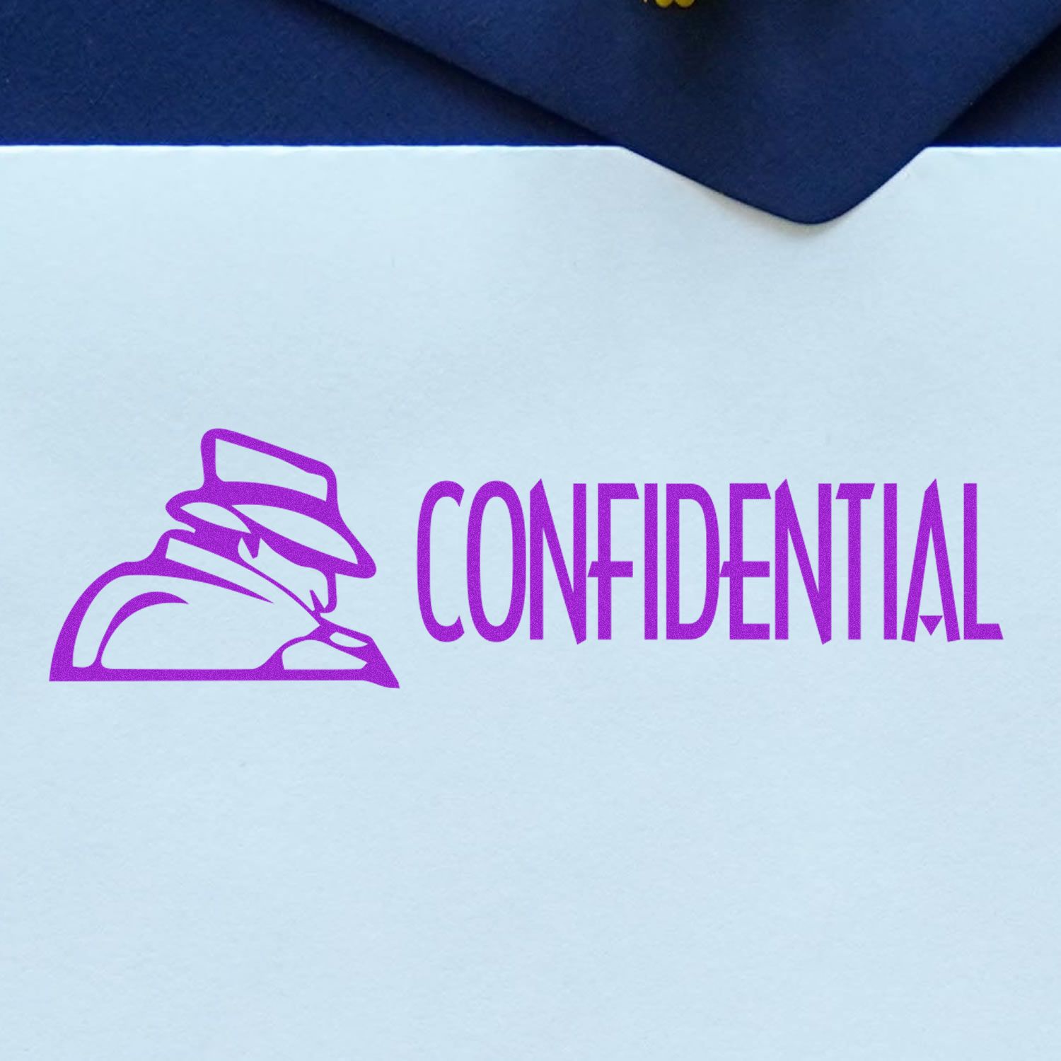 Confidential label with purple logo text on a white background, marking private or restricted information for business documents.