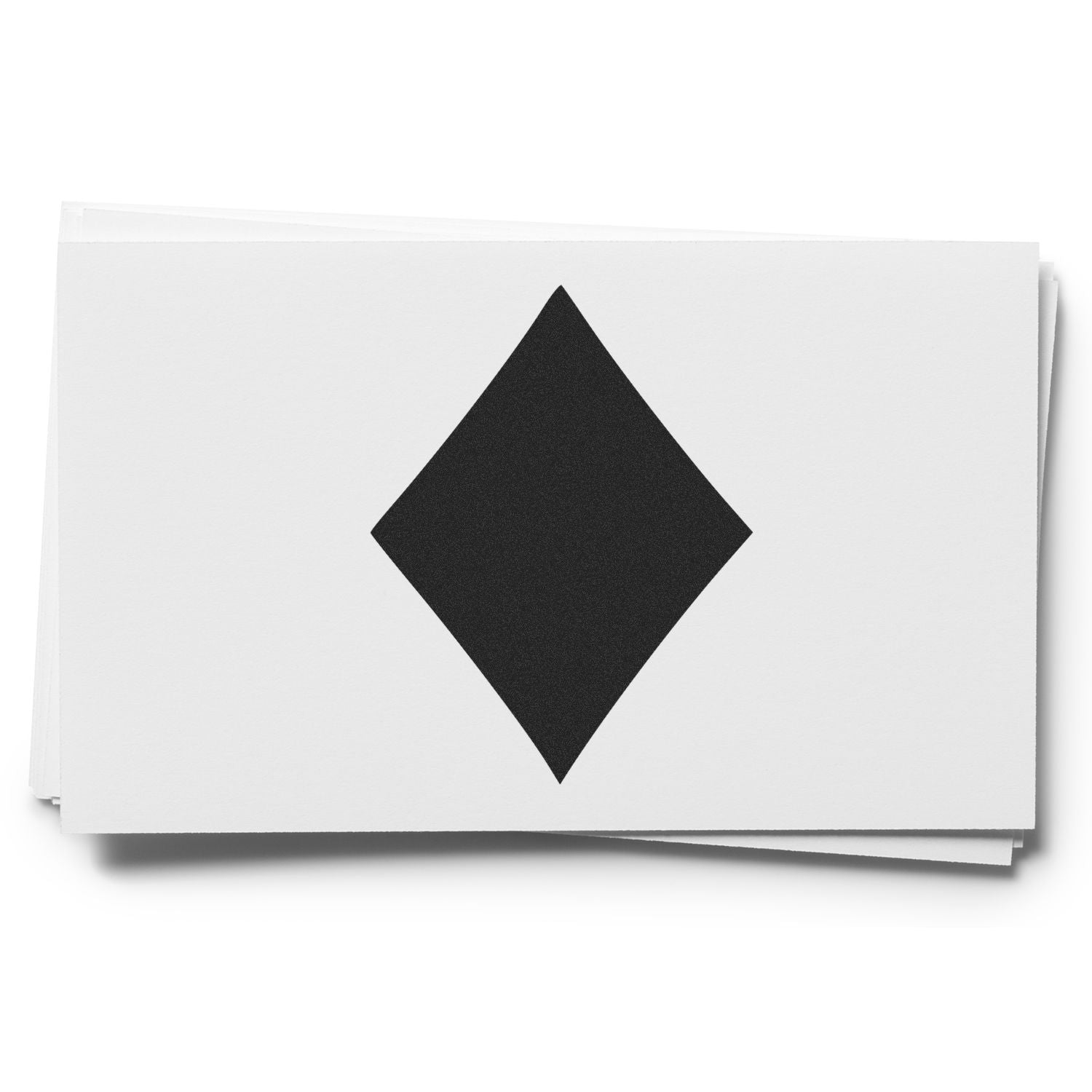 Minimalist stack of white playing cards with a black diamond symbol on top