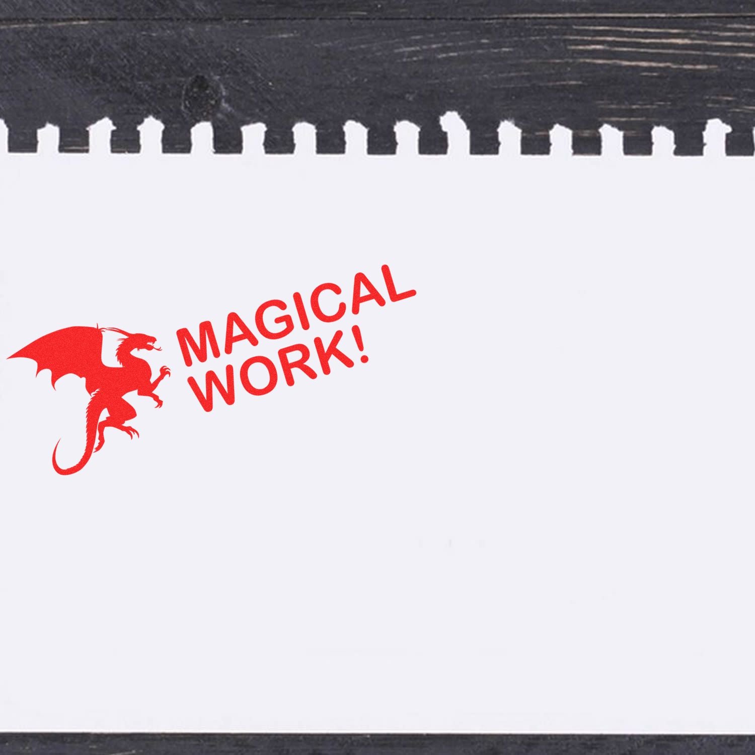 Red dragon promo graphic with bold text MAGICAL WORK! on white background, celebrating magic branding.