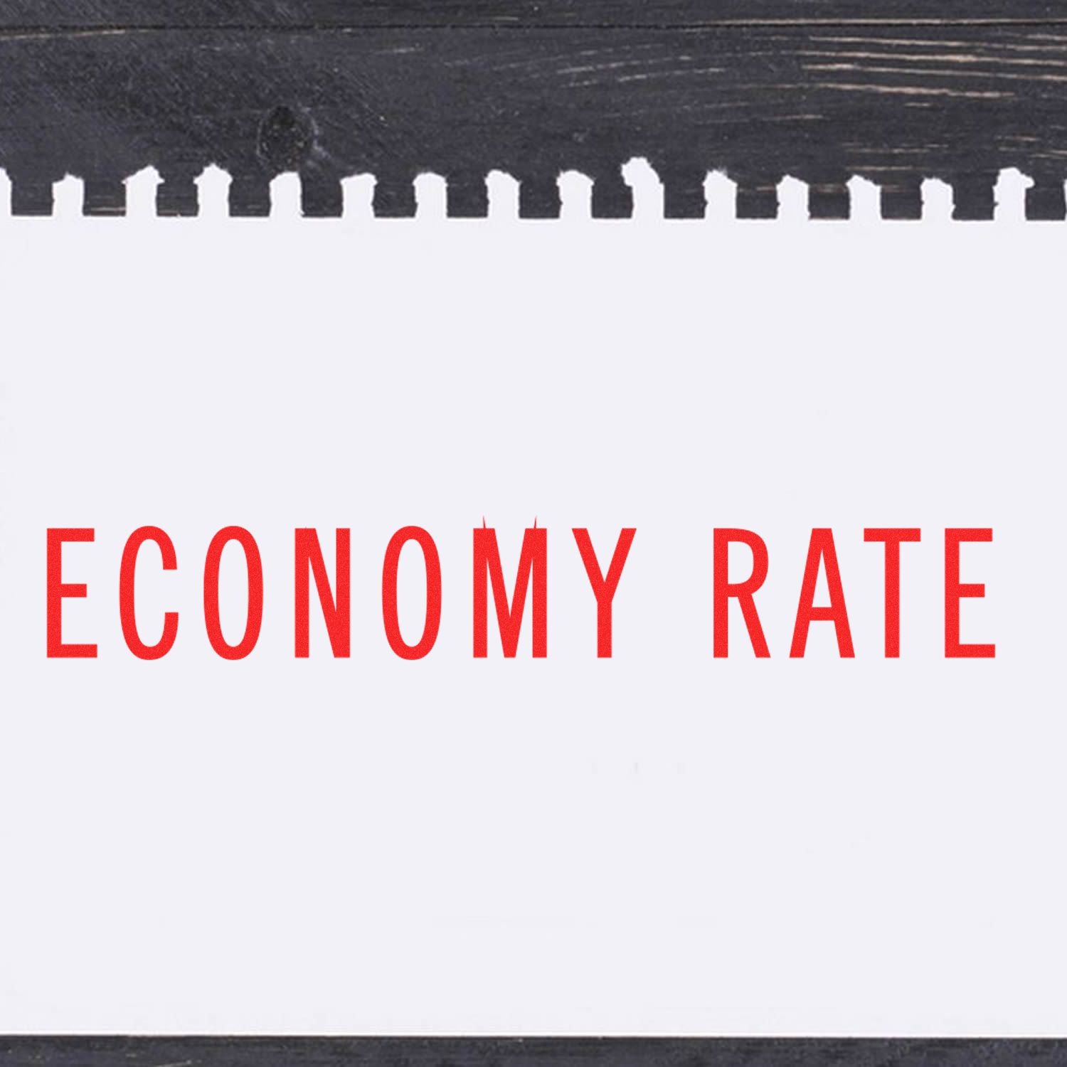 Economy rate text on a white notebook page with black top and bottom border, minimal business finance concept.