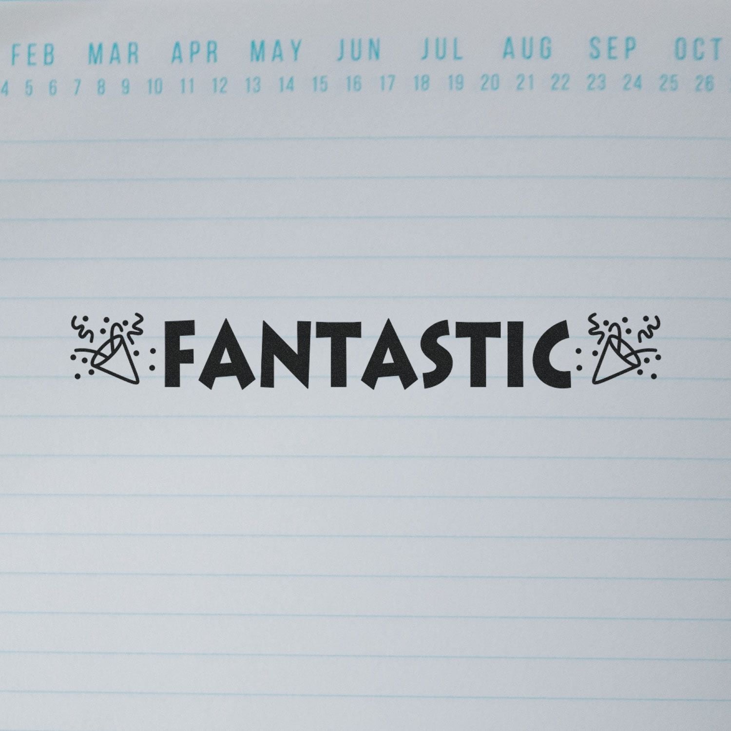 Lined notebook calendar header with FAN TASTIC typography design celebrating fans and events