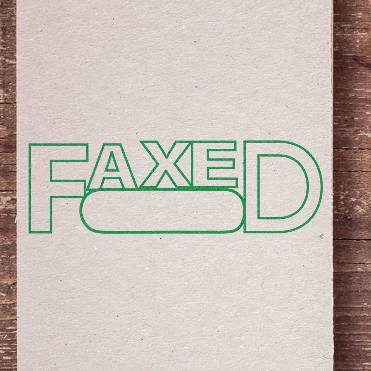 Green outline FAXED stamp logo with cloud icon on white card, indicating documents were successfully faxed.