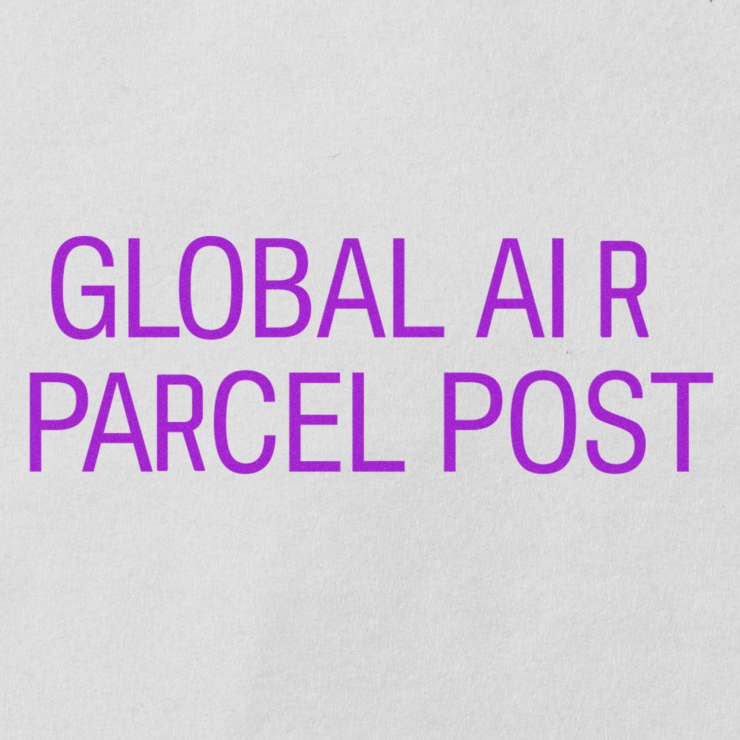 Global AI Parcel Post branding text in purple on light background, promoting AI-powered parcel delivery and shipping service.