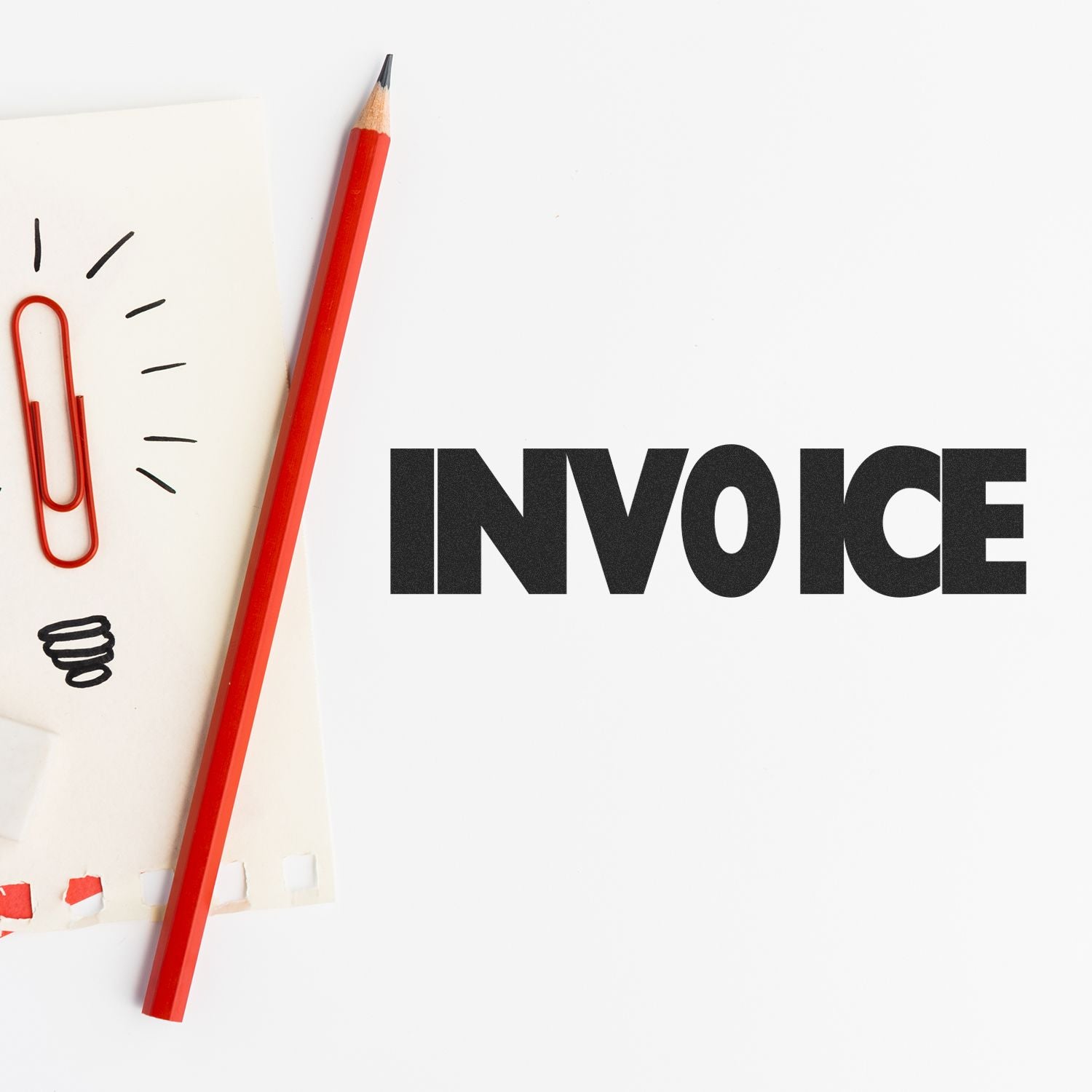 INVOKE typography over stationery with pencil and paperclip, promoting writing ideas and creativity tools for students.