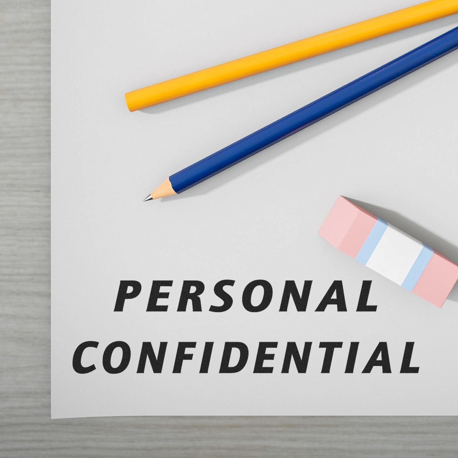 Personal confidential document with pencil and eraser on desk, privacy and data protection concept