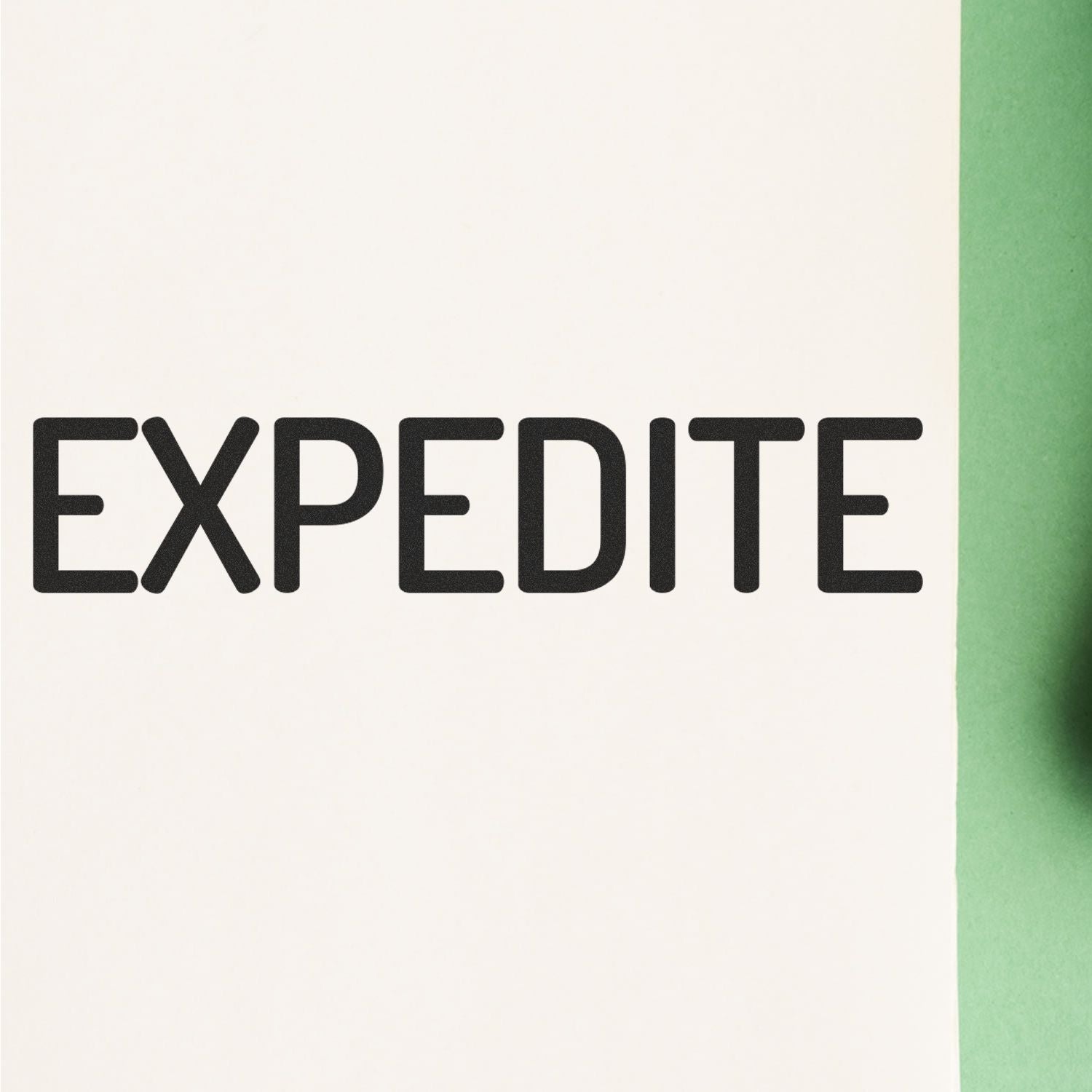 Bold typography reading EXPEDITE on a white background with a green edge, signaling fast delivery and priority shipping.