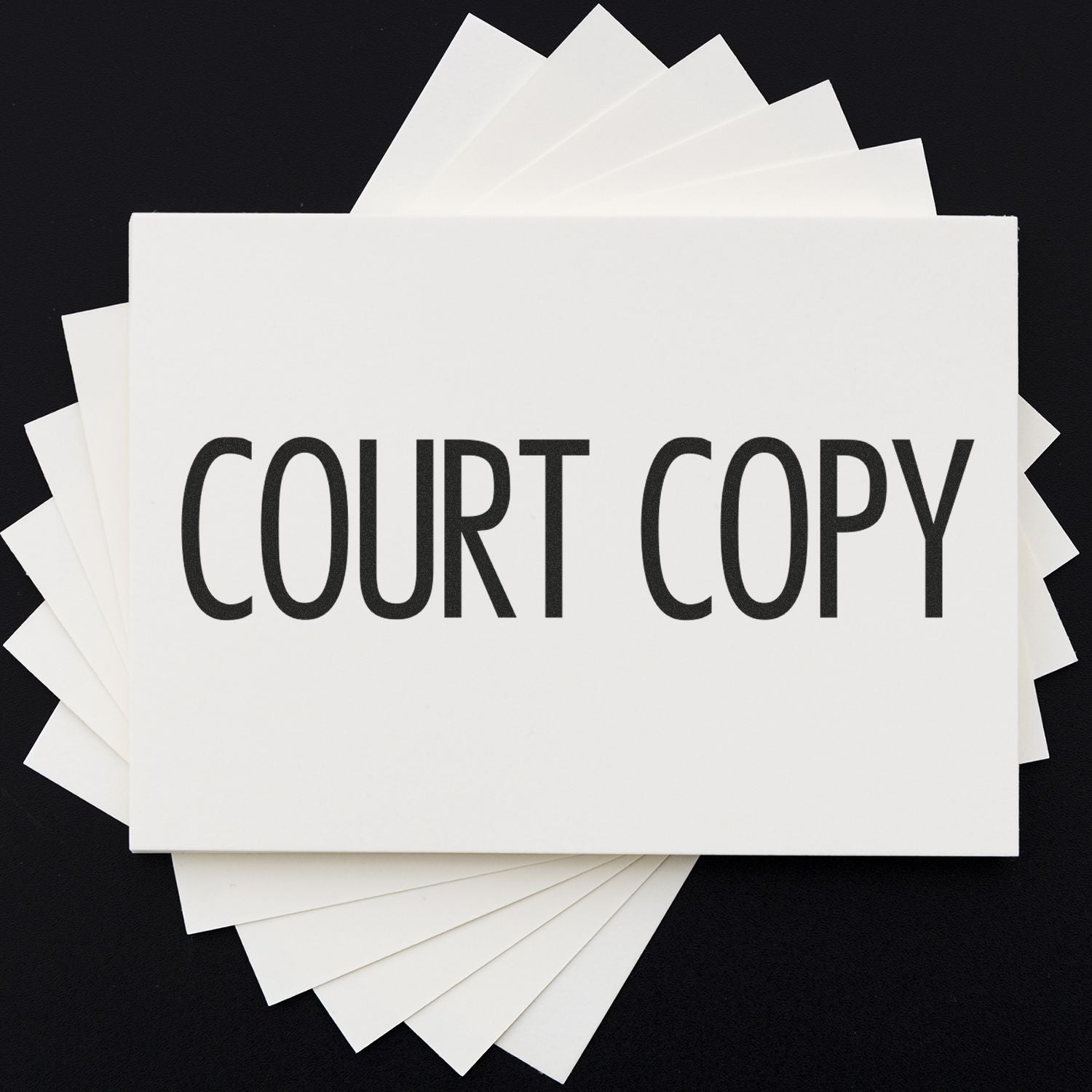 Court copy legal documents stack with white papers on a black background