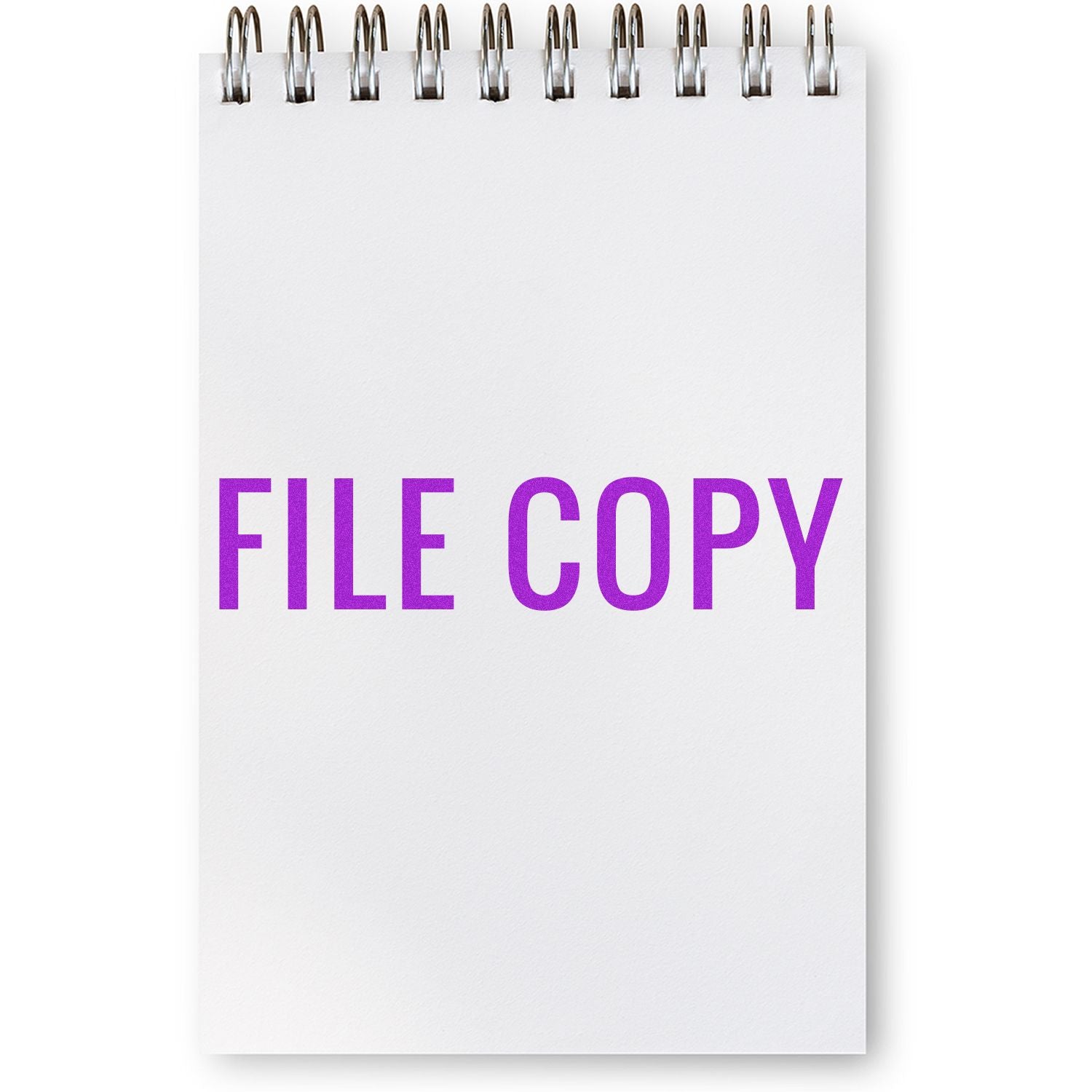 Purple FILE COPY memo notepad on spiral binding, used for organizing and tracking file copy documents