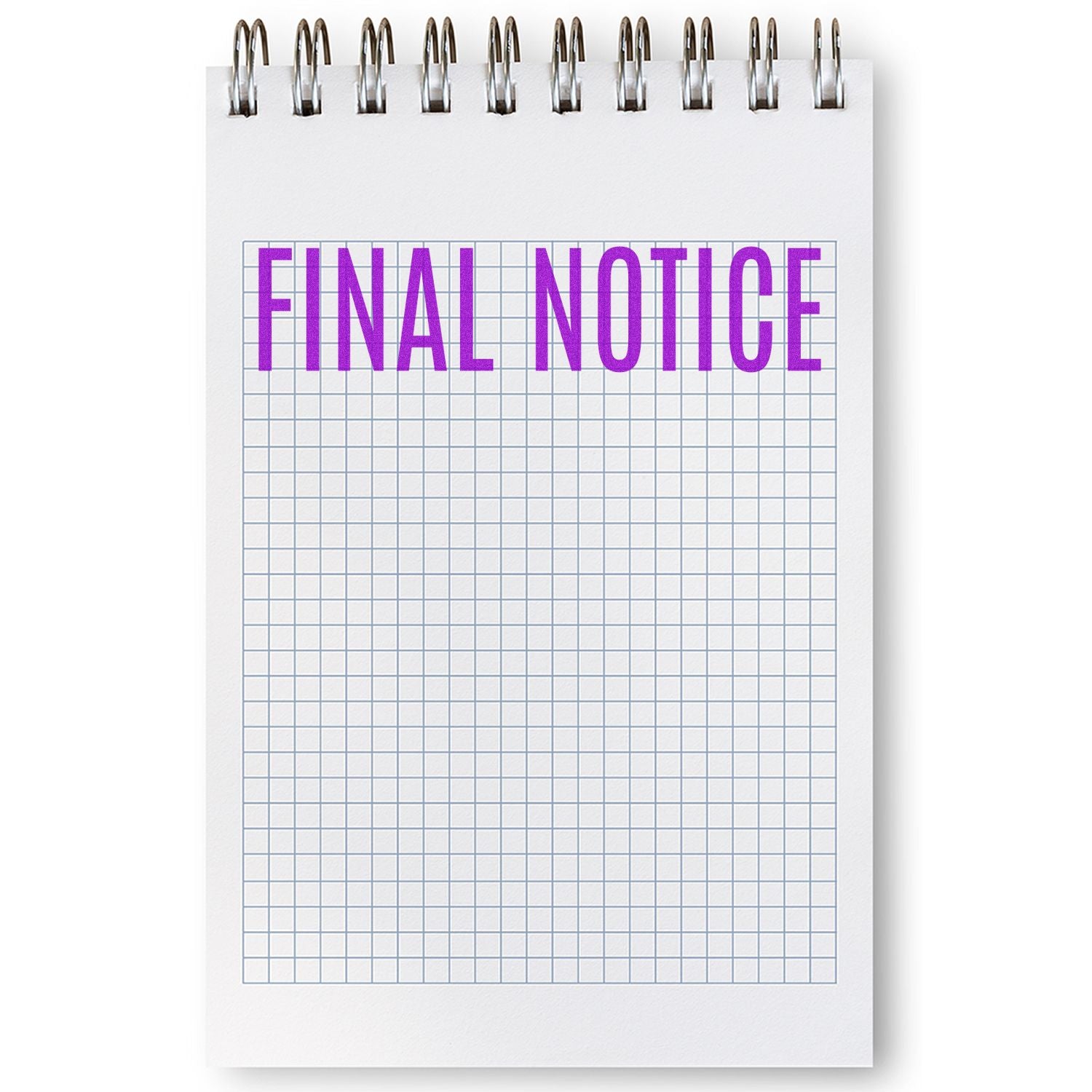 White notepad with bold purple FINAL NOTICE headline, signaling a last reminder for overdue payment or urgent action.