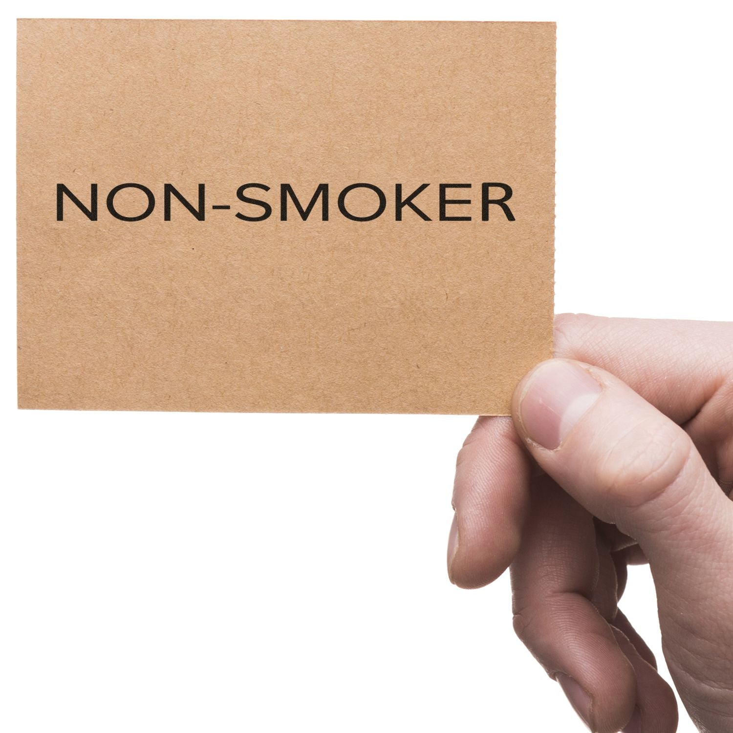 Hand holding a NON-SMOKER sign card, emphasizing a smoke-free policy and healthier non-smoking environment.