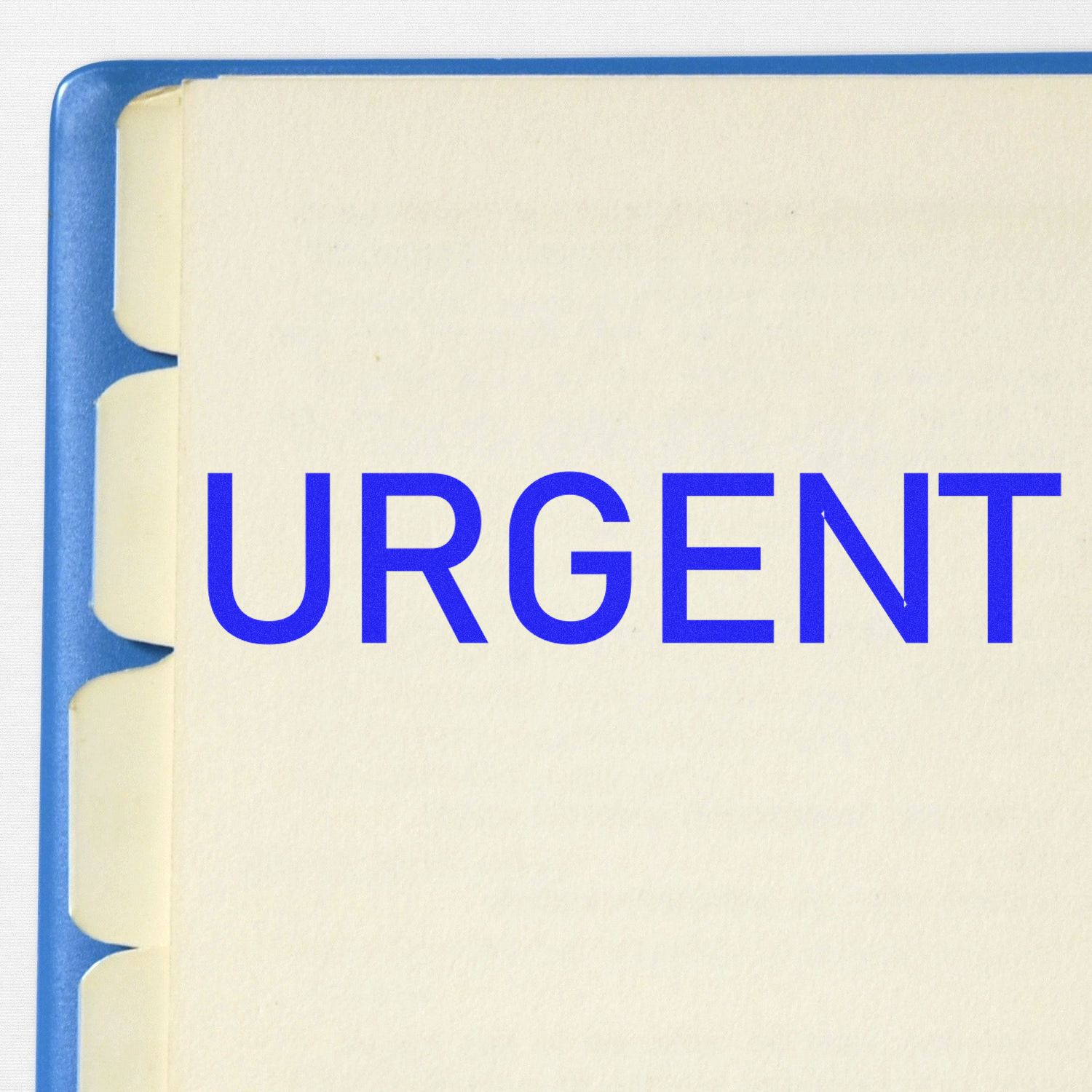 Urgent document label on a blue notebook page, highlighting priority and urgent action for fast response.