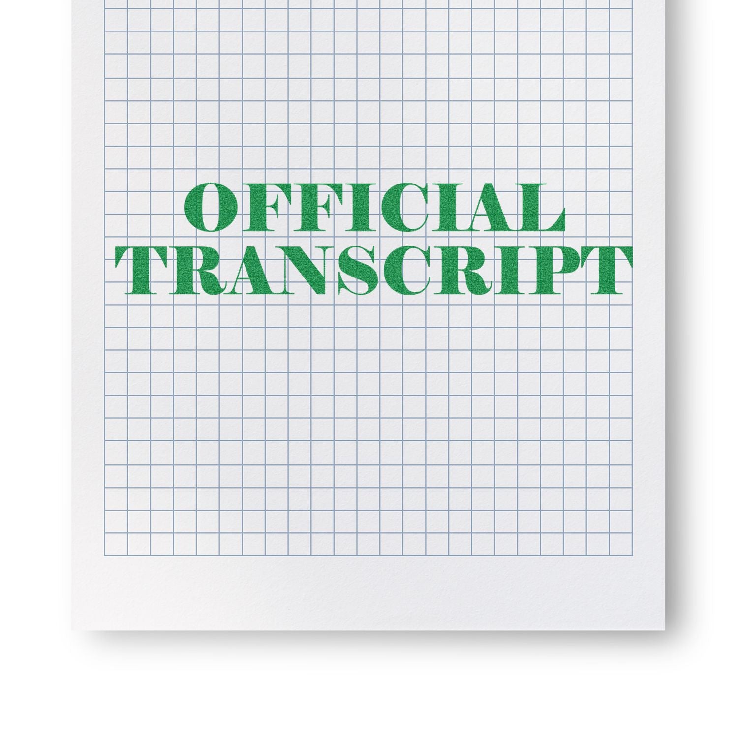 Official transcript document header on lined grid paper with green OFFICIAL TRANSCRIPT text for education records