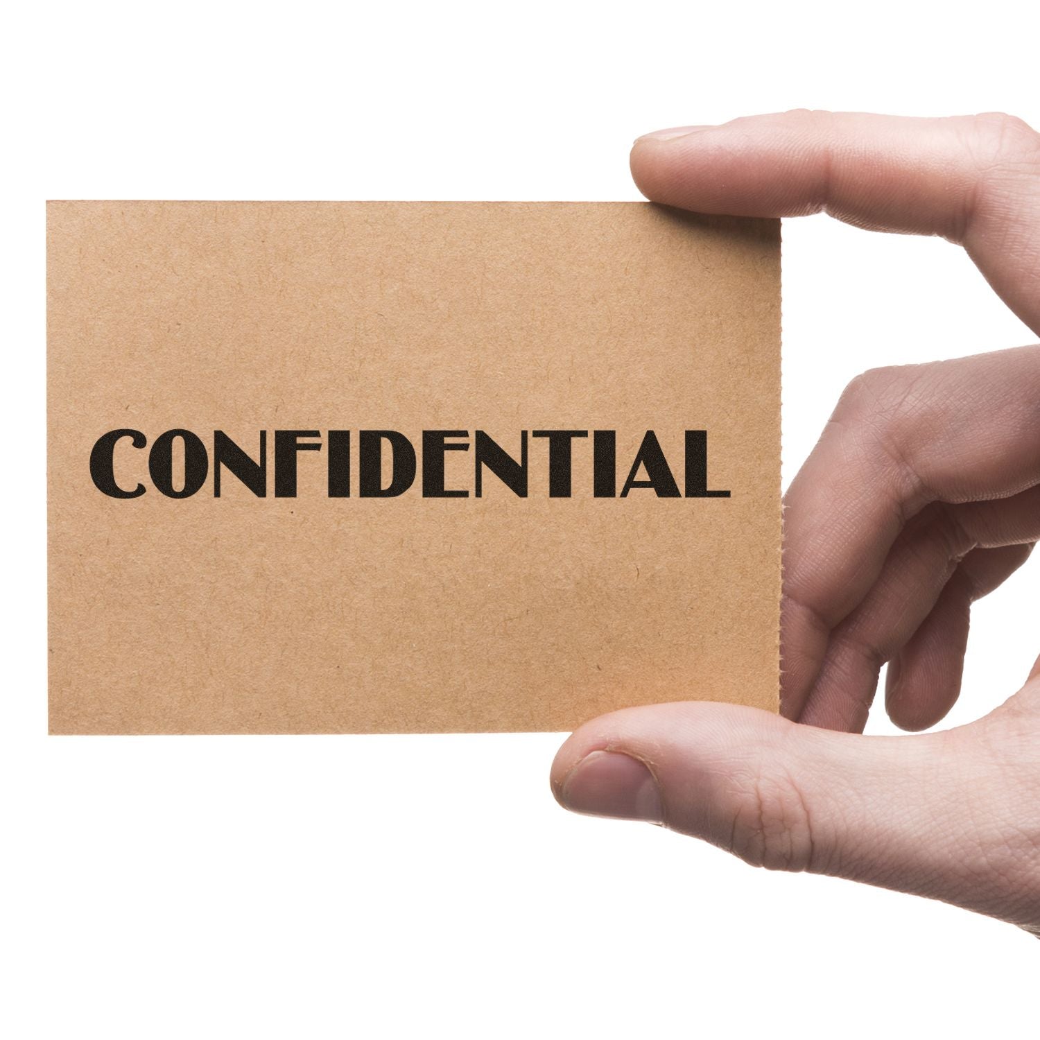 Hand holding a confidential document card, emphasizing privacy, data protection, and security.