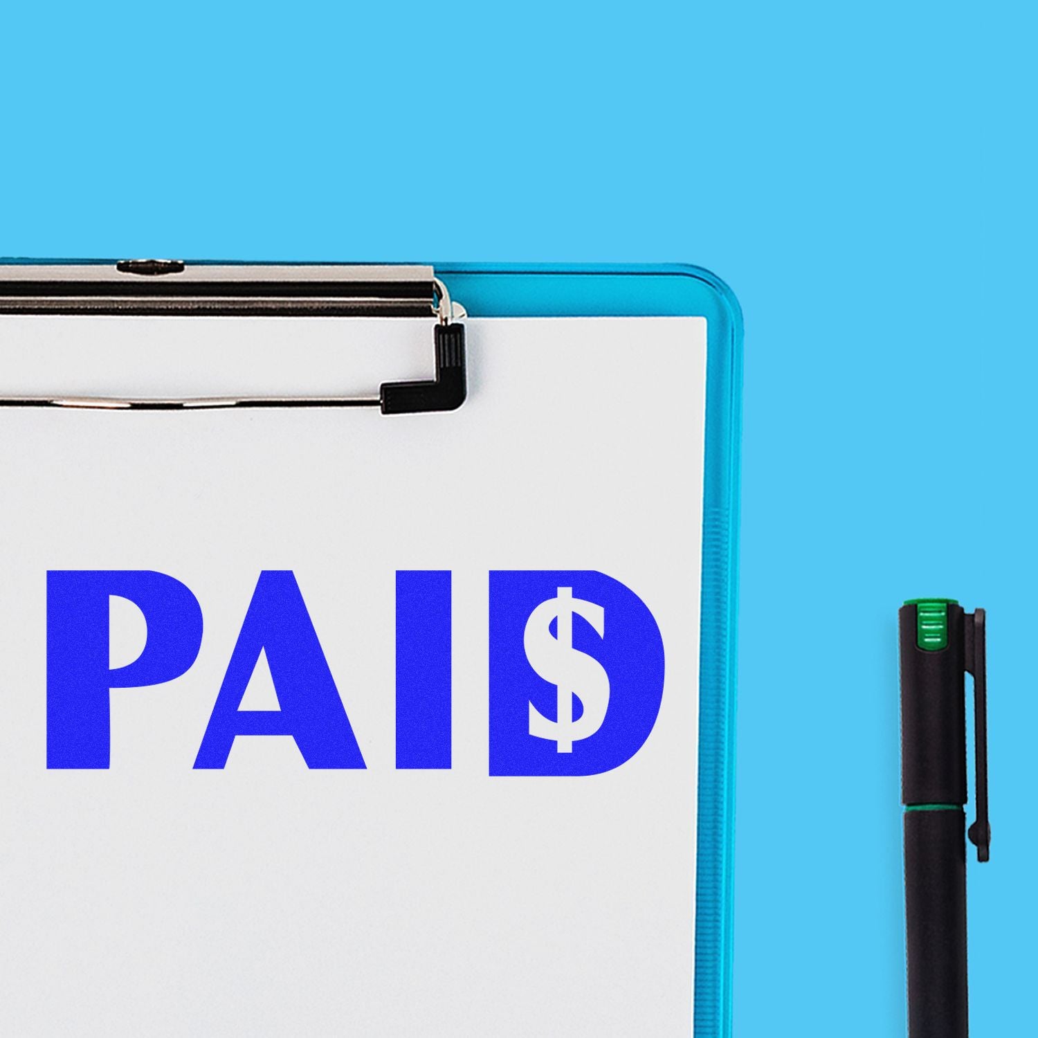 PAID payment status on invoice document with dollar sign and pen, representing settled billing and financial transaction confirmation.