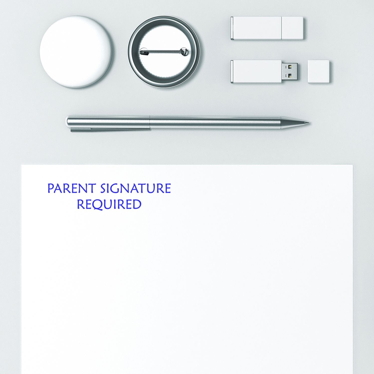 Document header says Parent Signature Required with pen and stationery icons, indicating a consent form needs guardian approval.