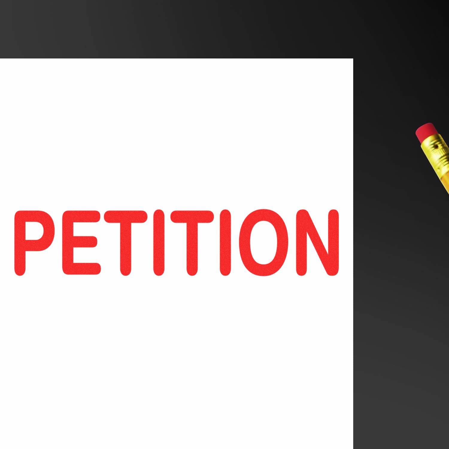 PETITION concept image with red PETITION text on white background and a small marker, encouraging online signatures and support