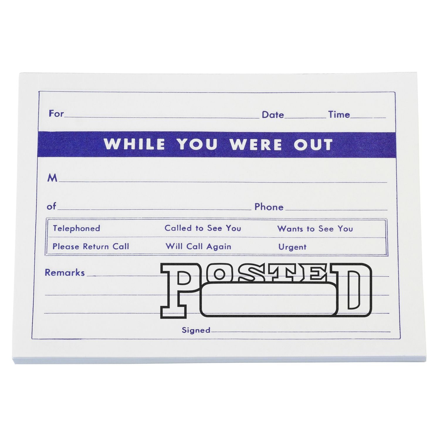 While You Were Out message pad with posted stamp for office phone notes and call back messages