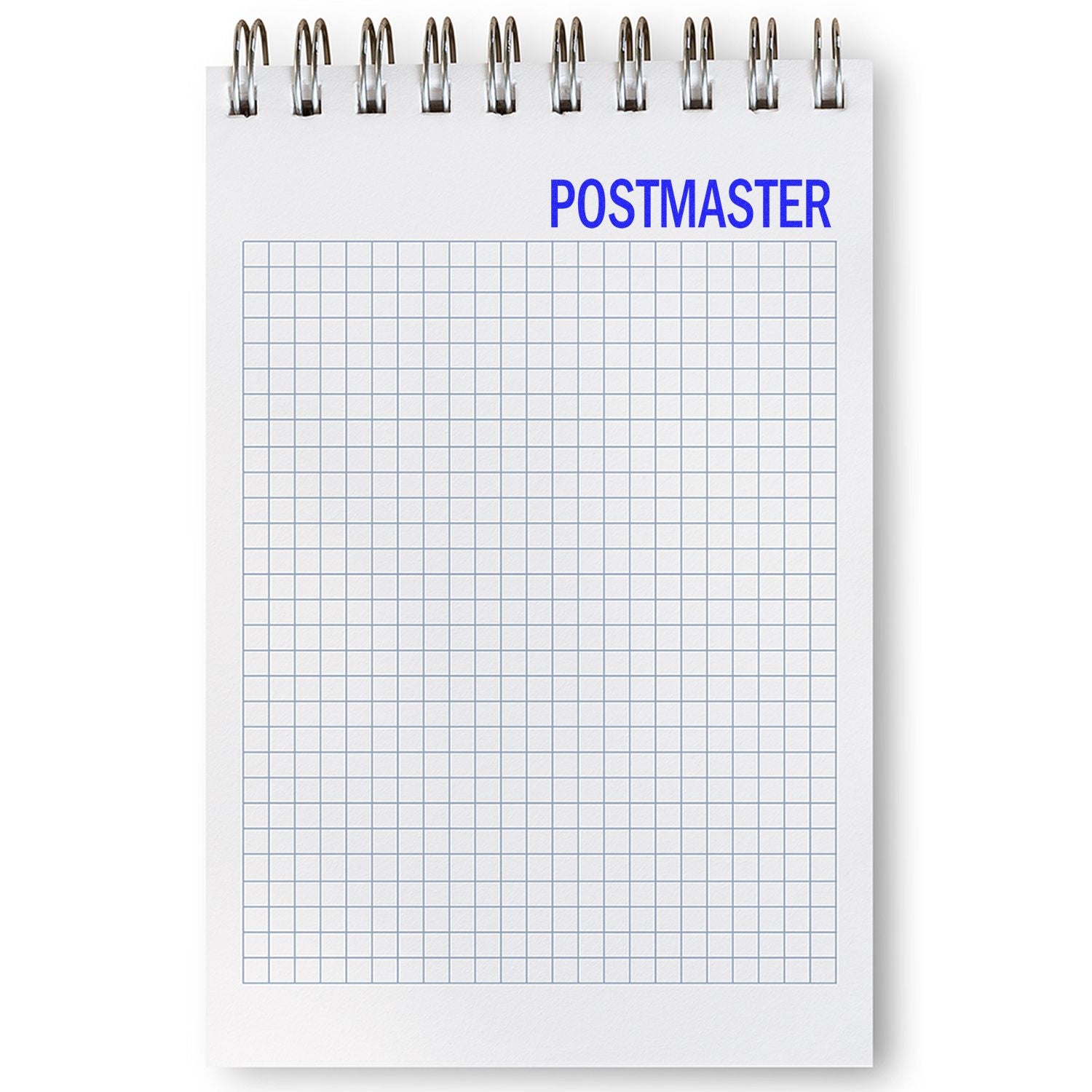 Postmaster notebook planner with title and ruled grid pages, ideal for mailroom notes and address tracking for daily schedules and post office logs.