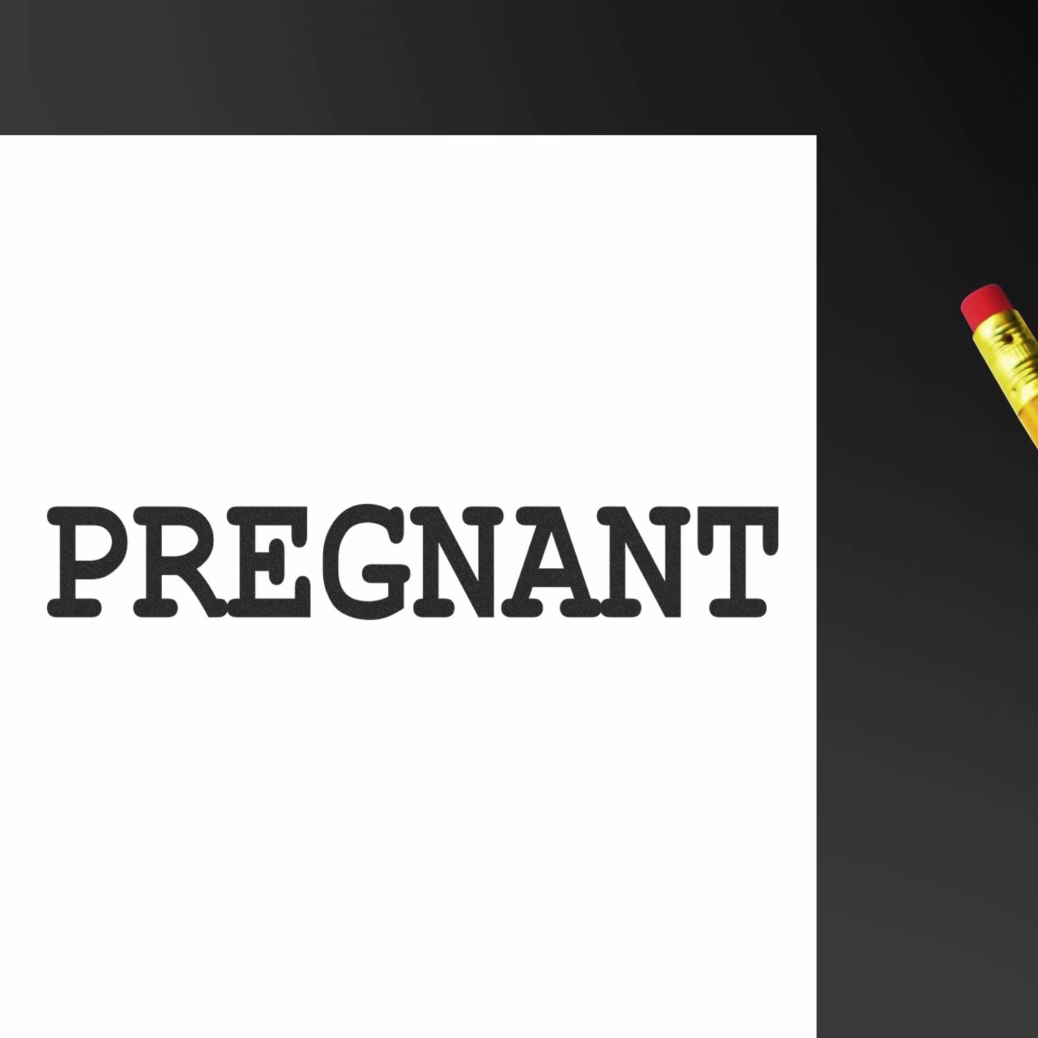 Pregnant banner with stylized word PREGNANT and red pencil tip on dark background for pregnancy awareness marketing social media post