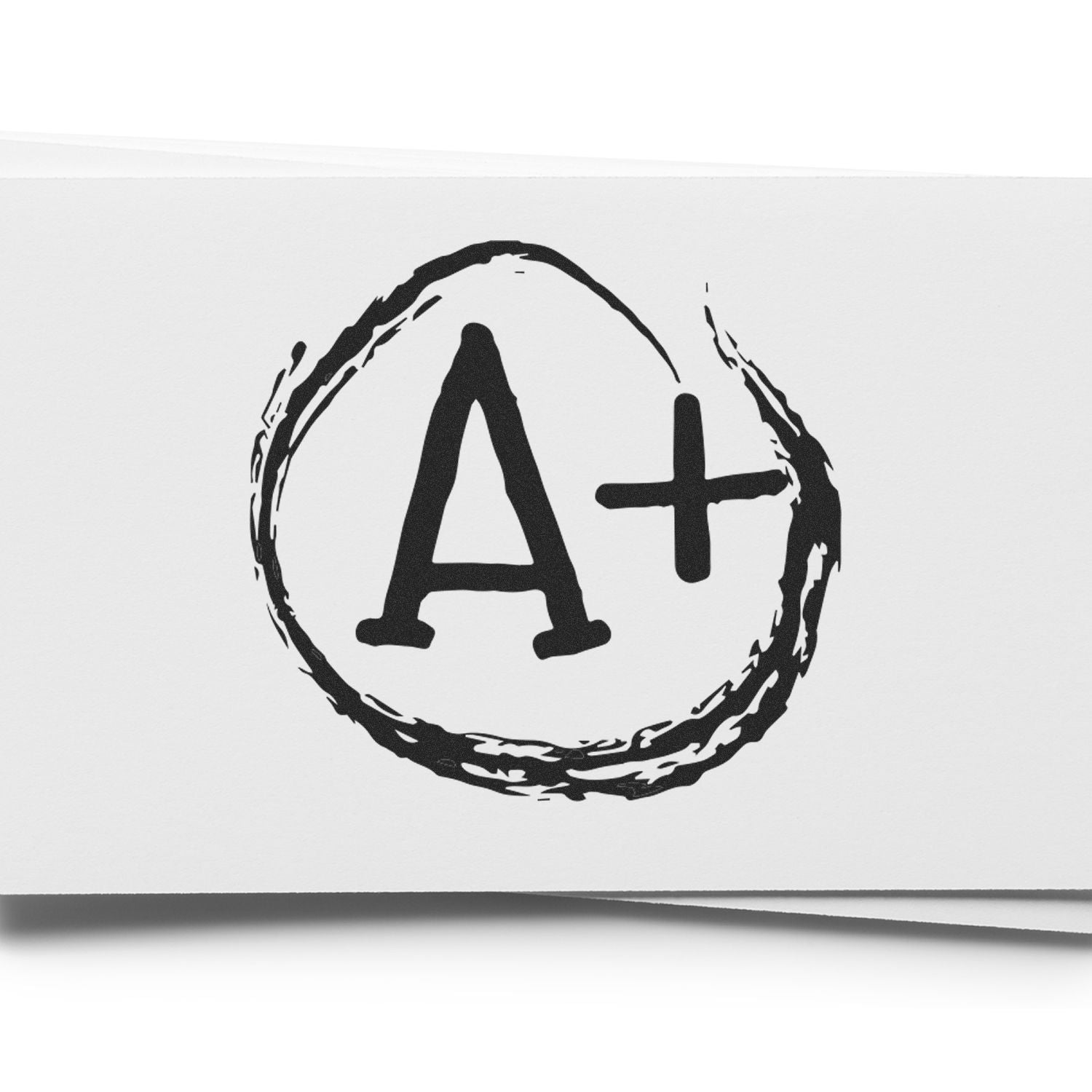 Black A+ grade symbol inside a hand-drawn circle on white paper, simple academic achievement logo.