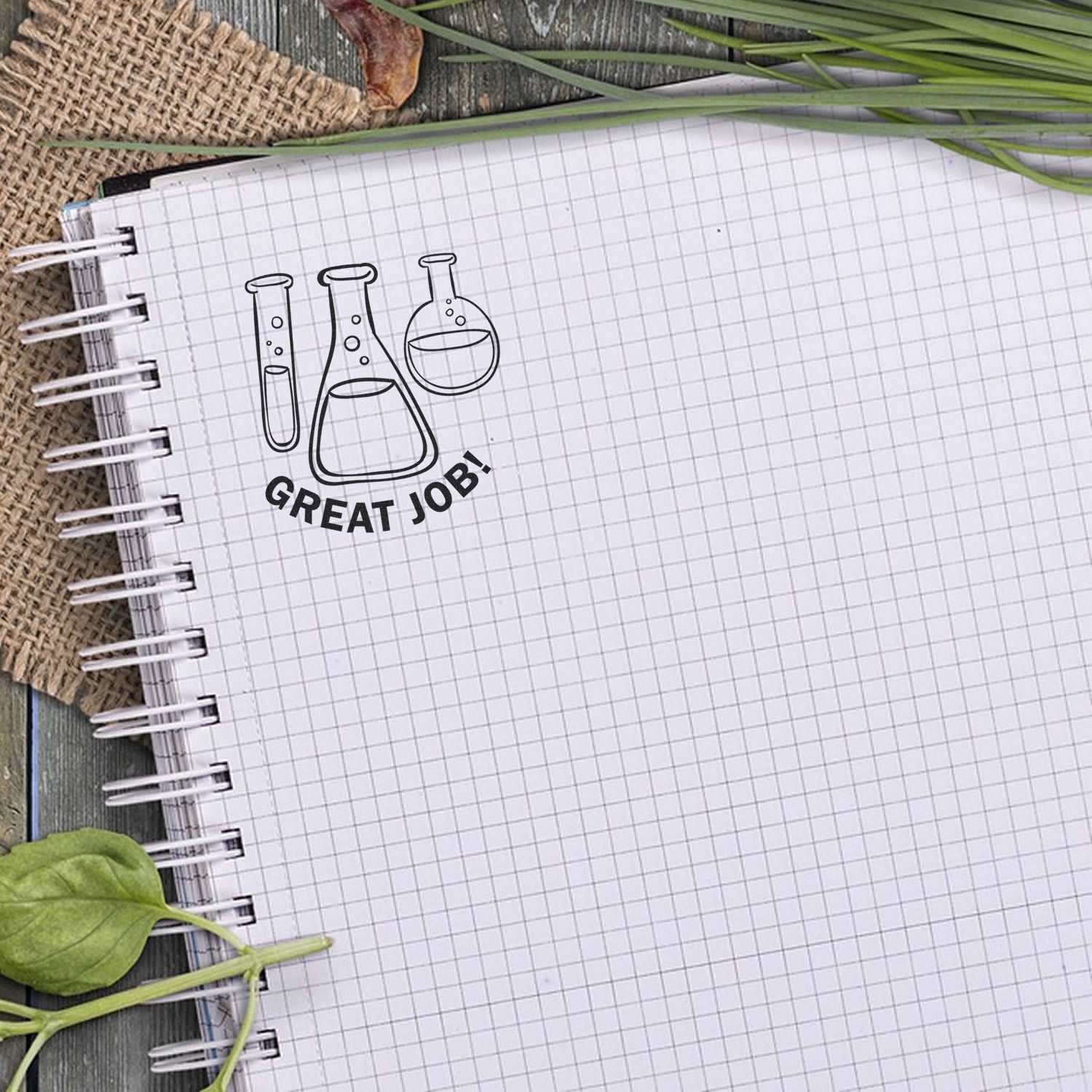 Graph paper notebook with chemistry test tube and flask Great Job! design.