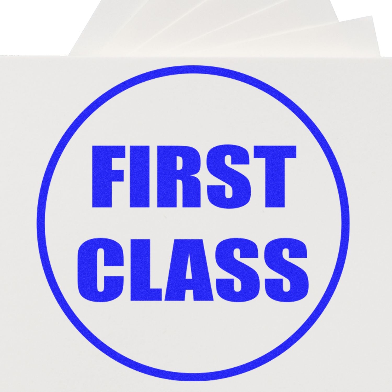 Blue FIRST CLASS text logo inside a circle on a white background, premium branding design.