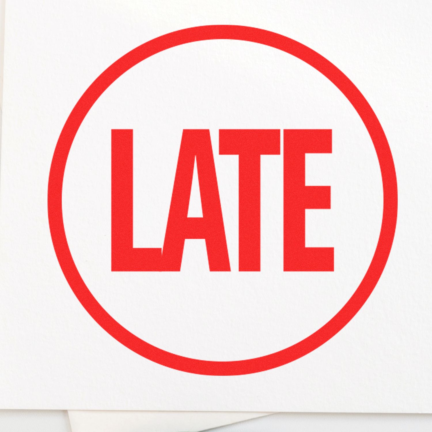 Red LATE sign inside a circle on a white background, symbolizing tardiness or delay.