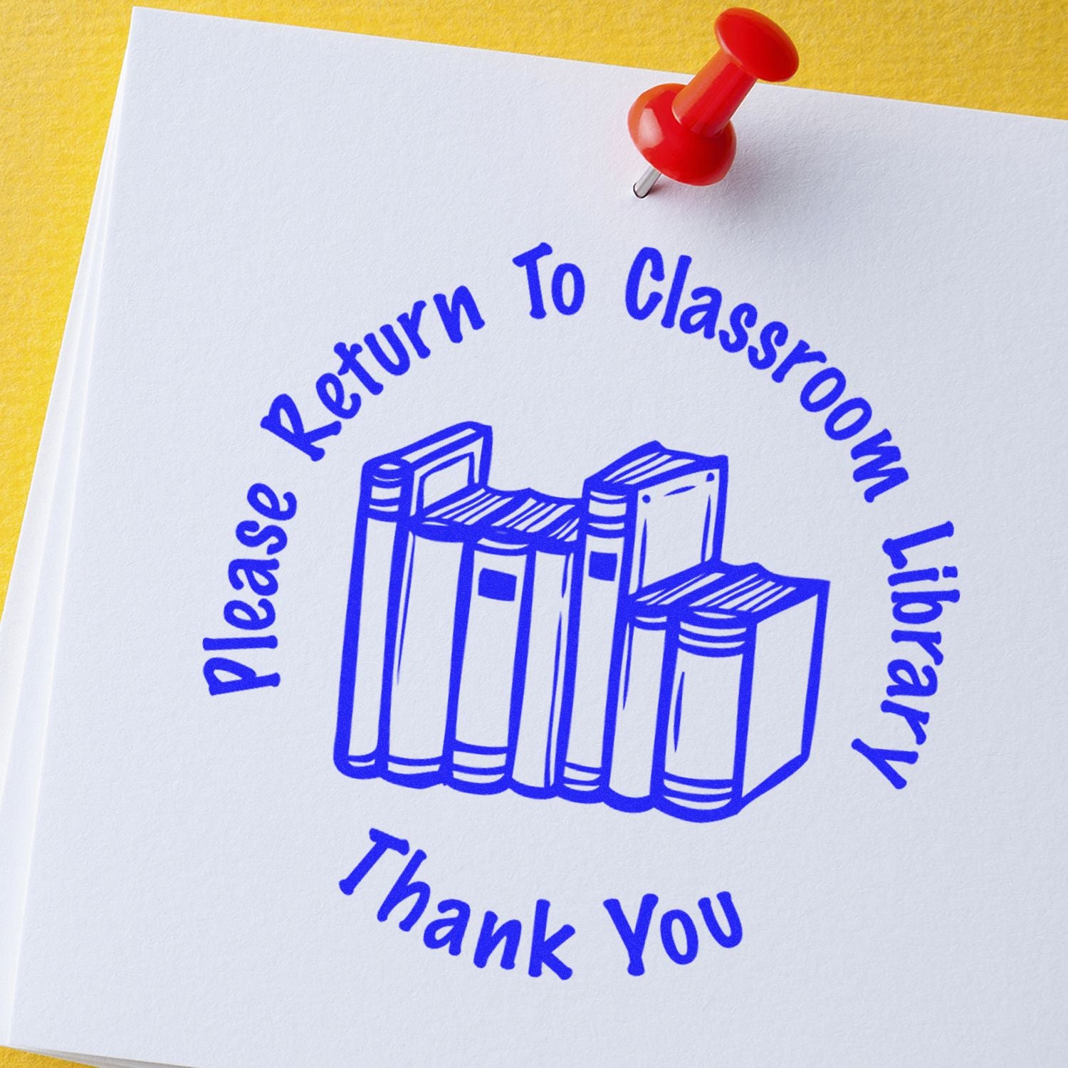 Please return to classroom library sign with books and thank you message pinned to paper.