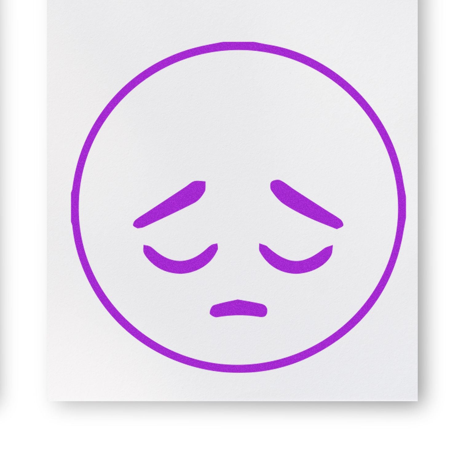 Purple sad face emoji icon on white background, minimalist emotional expression illustration.