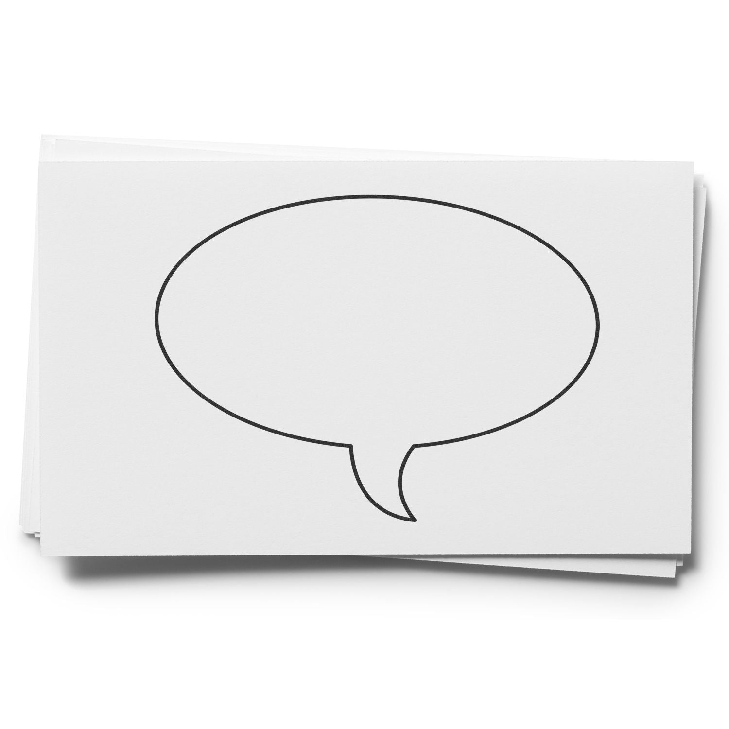Blank speech bubble icon on stacked white paper cards, communication and messaging concept.