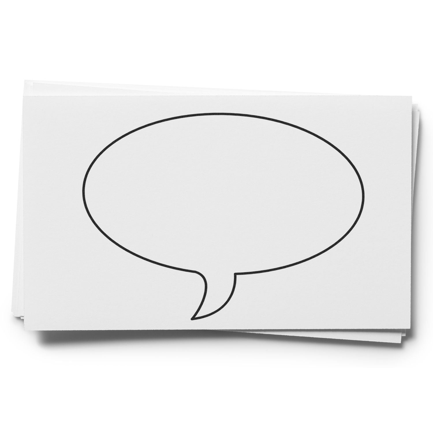 Blank speech bubble icon on stacked white paper cards, isolated on a white background.