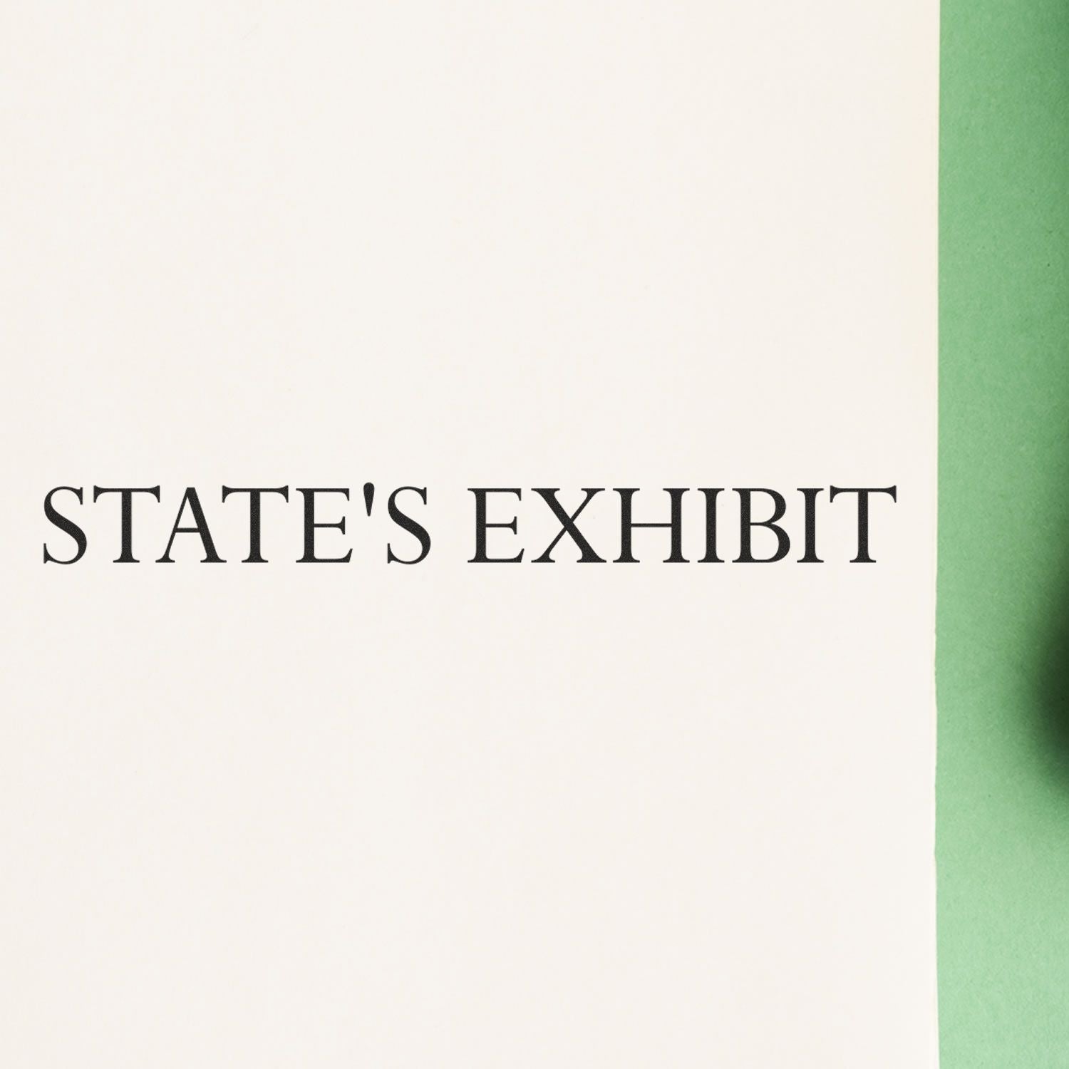 Minimalist book cover with the title States Exhibit on a white background and green vertical stripe.