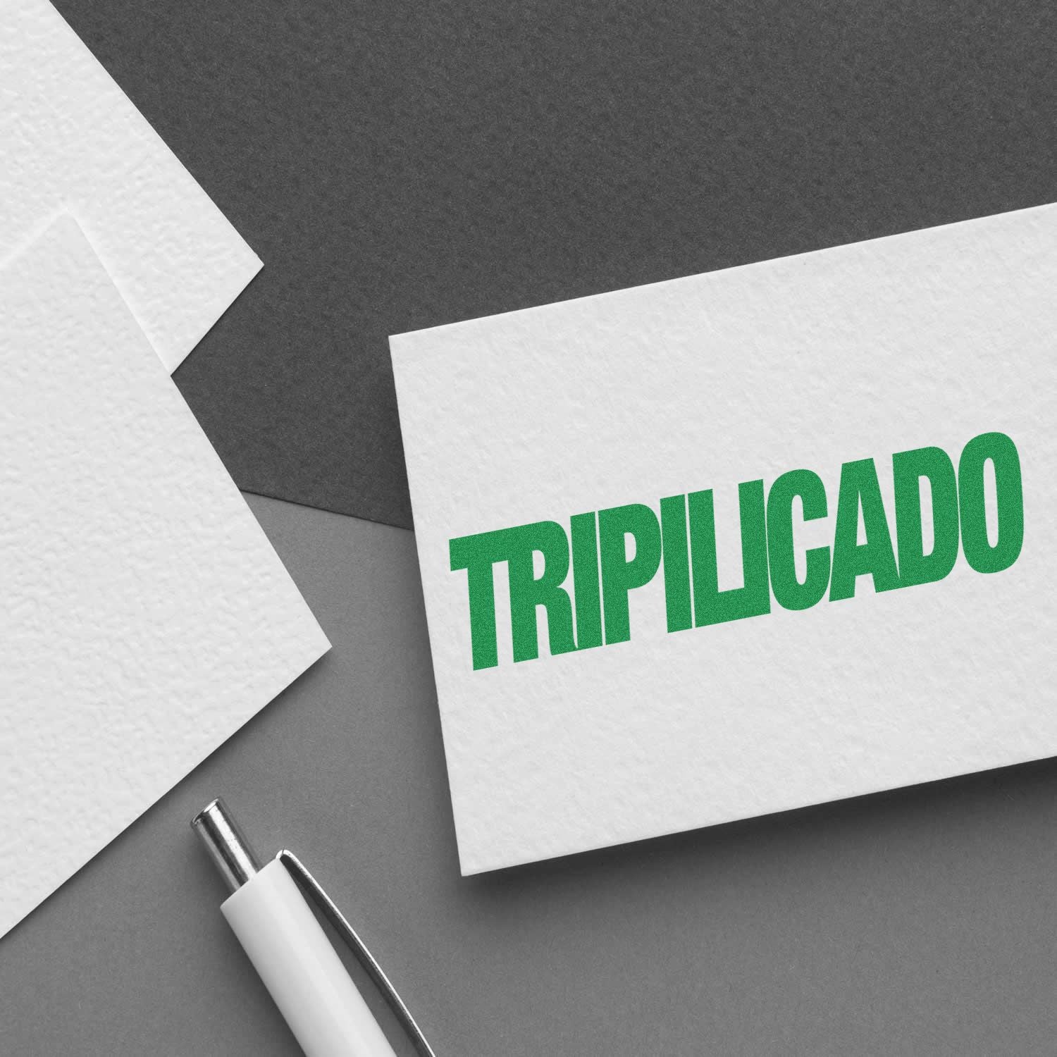 TRIPLICADO triplicate document label on white forms with pen, concept of duplicate copies for records and paperwork.